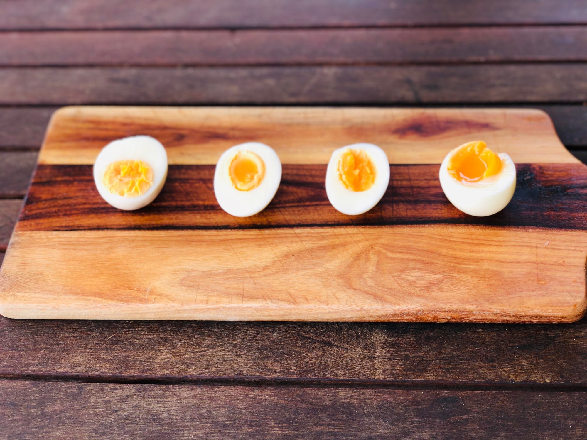 Different types of boiled eggs.