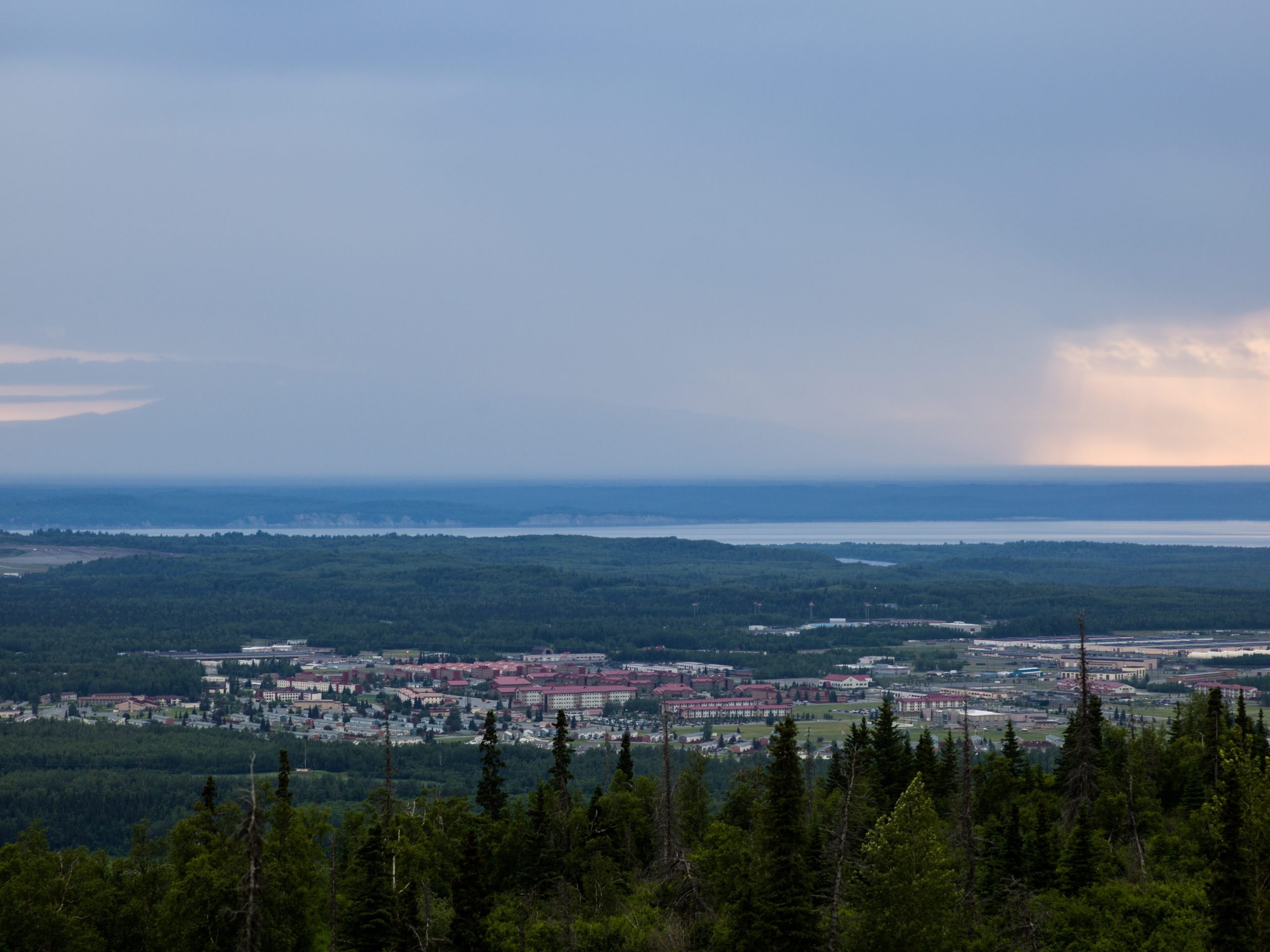 ANCHORAGE, ALASKA - THURSDAY, JULY 6, 2017: JBER (Joint Base Elmendorf-Richardson), as seen from Arctic Valley.