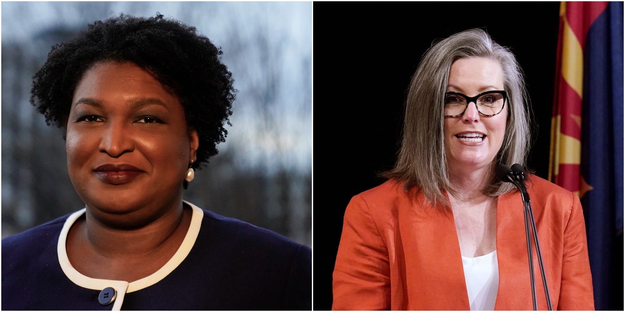 Voting rights advocate and Georgia's 2018 Democratic gubernatorial nominee Stacey Abrams, left, and Arizona Secretary of State Katie Hobbs, right