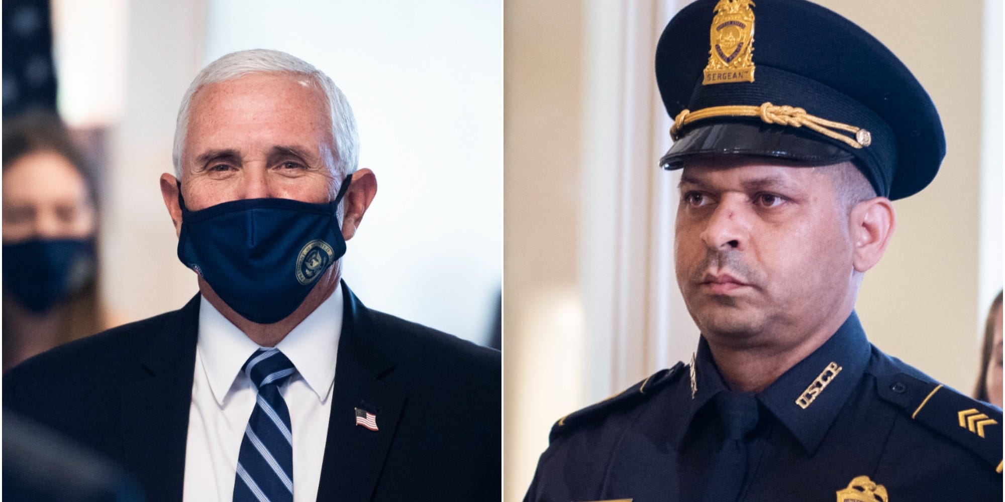 Former Vice President Mike Pence and Capitol Police Sergeant Aquilino Gonell.