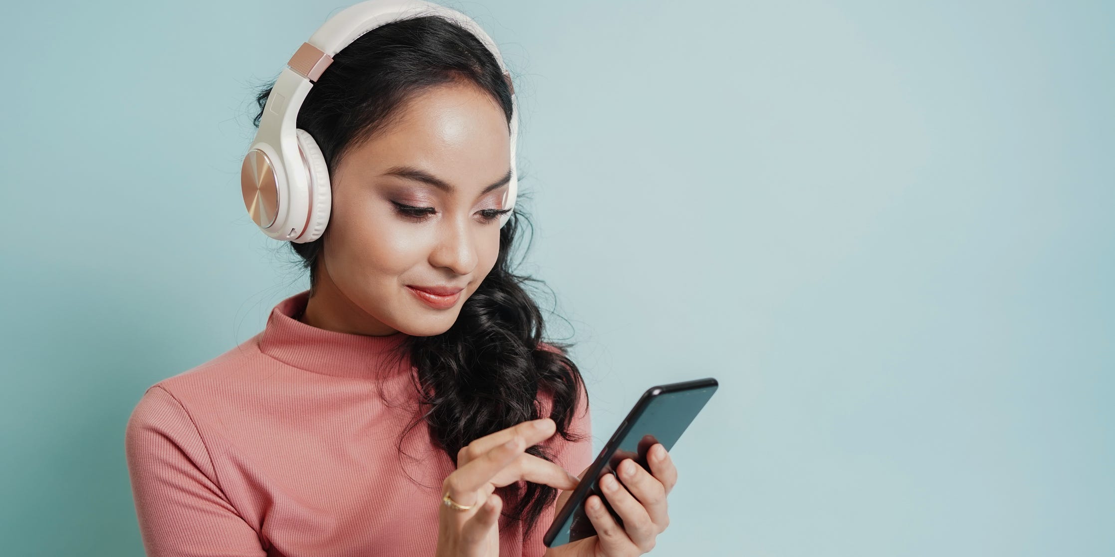 Woman listening music app