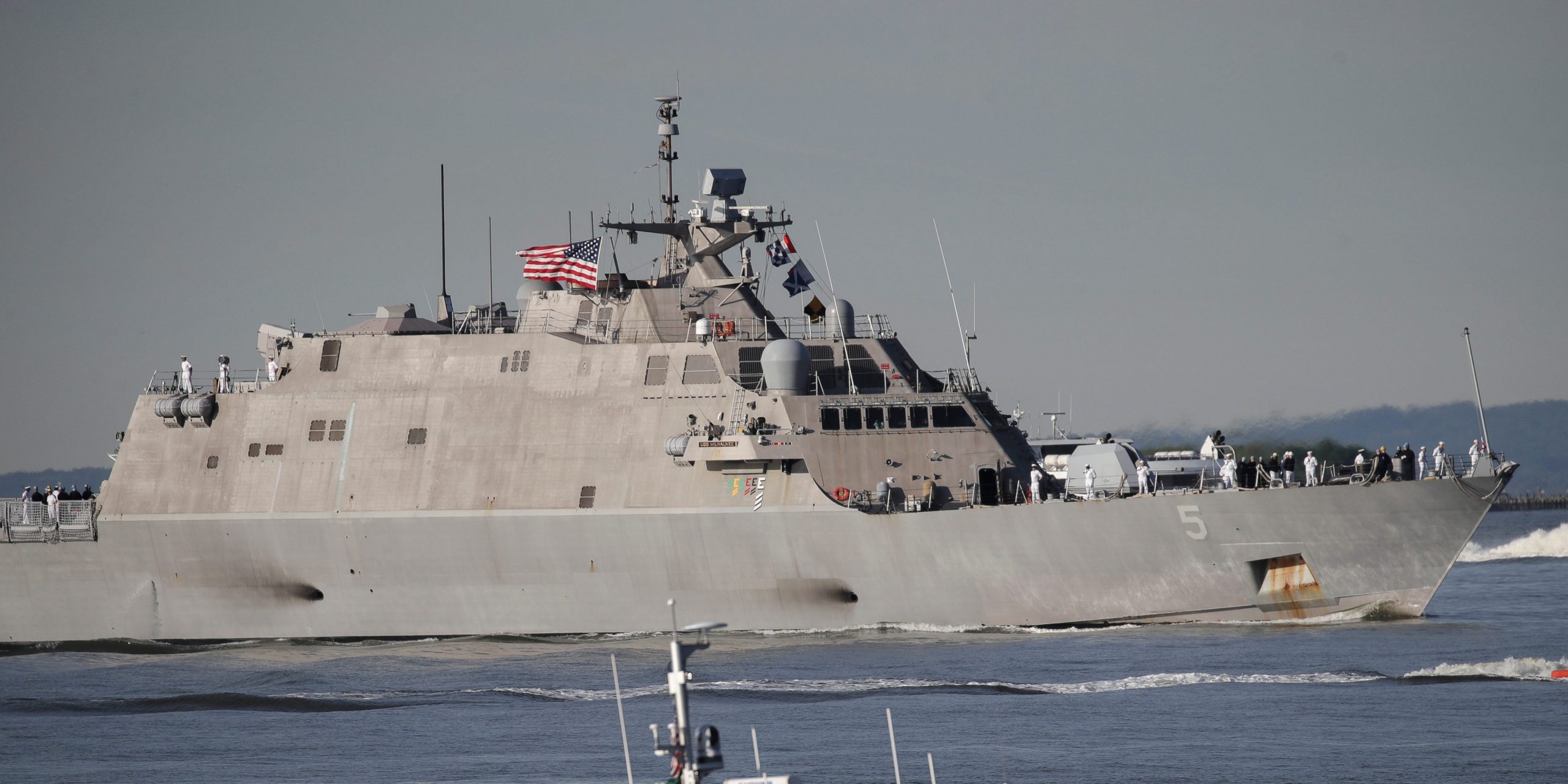 The USS Milwaukee (LCS-5) sails into New York Harbor at the start of the Fleet Week Parade of Ships, May 22, 2019 in New York City.