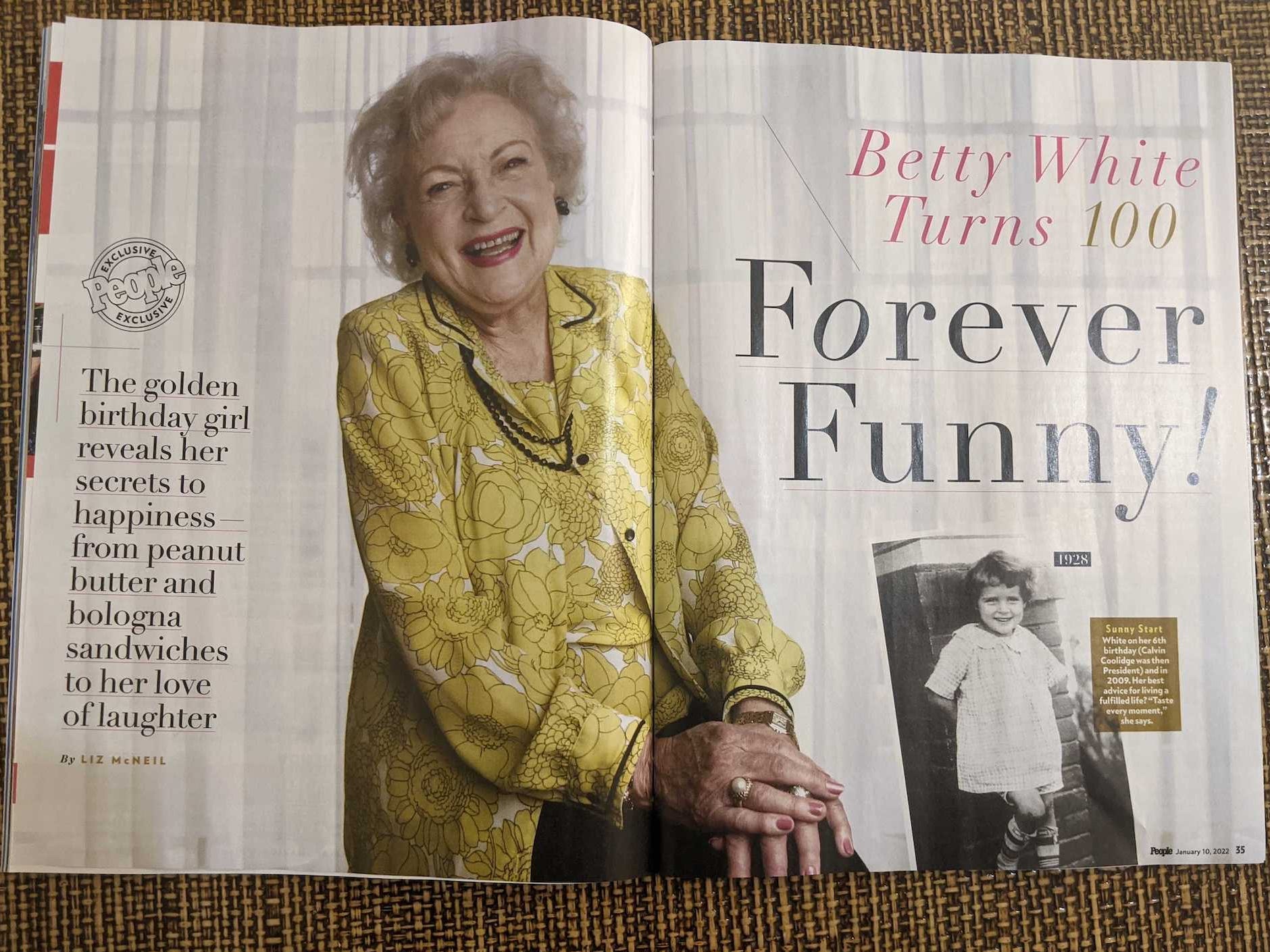 People magazine spread featuring Betty White and 100th birthday