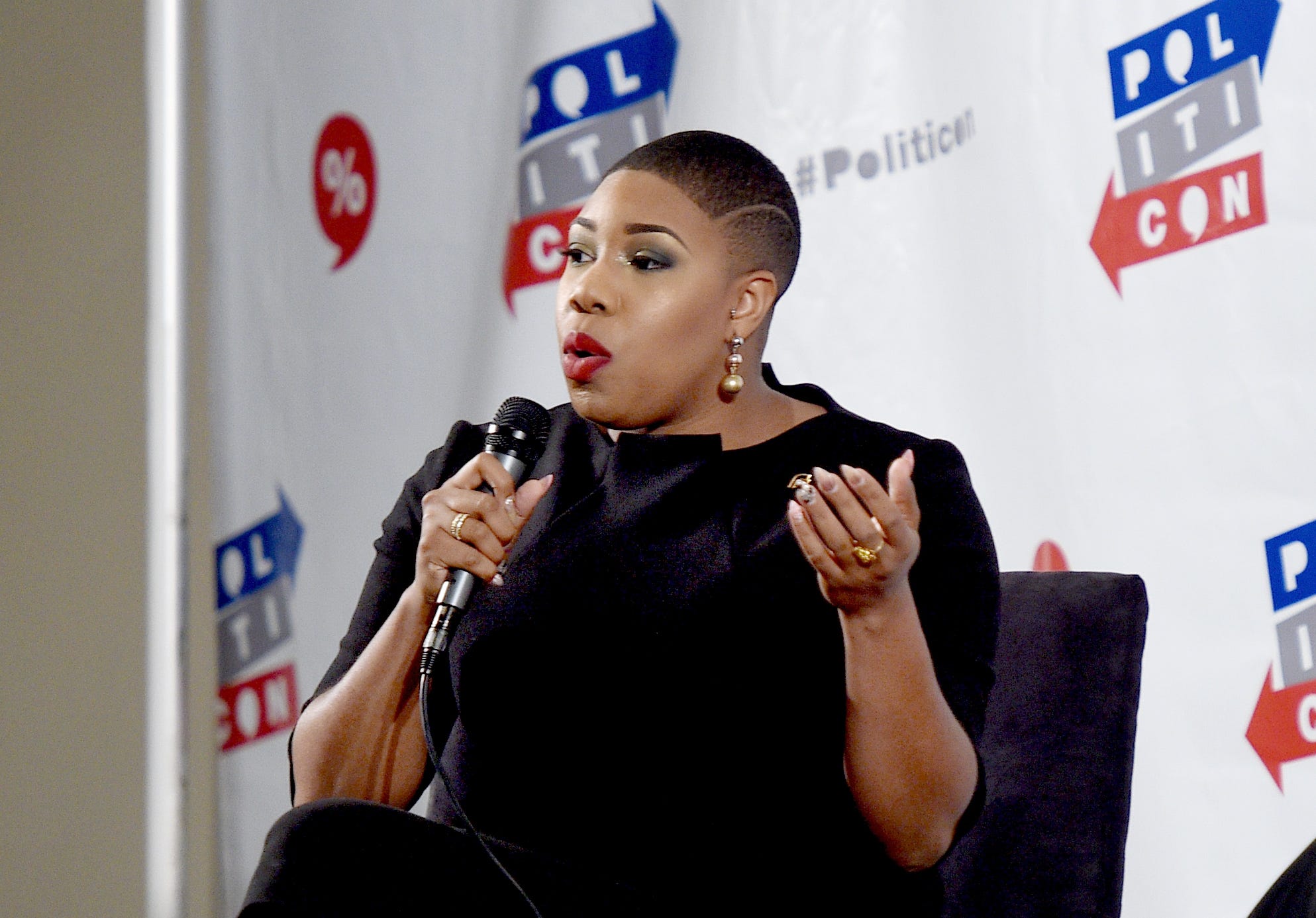 This image shows Symone Sanders, the spokesperson for Vice President Kamala Harris.