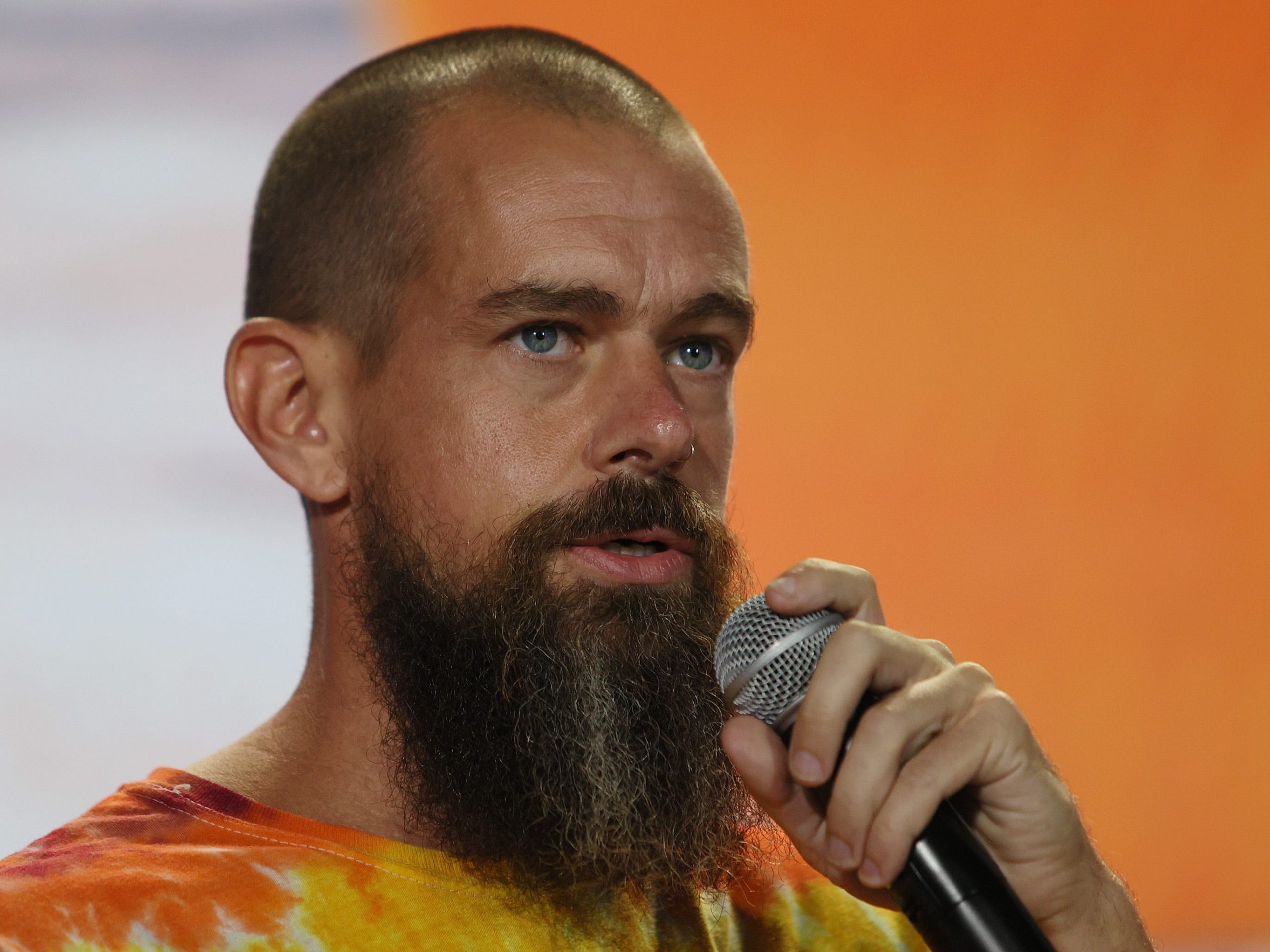 Jack Dorsey appears at a bitcoin convention on June 4, 2021 in Miami, Florida.
