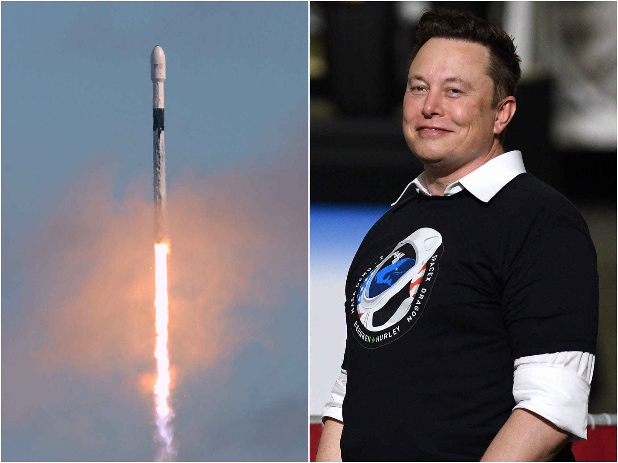 SpaceX's Falcon 9 rocket alongside CEO Elon Musk