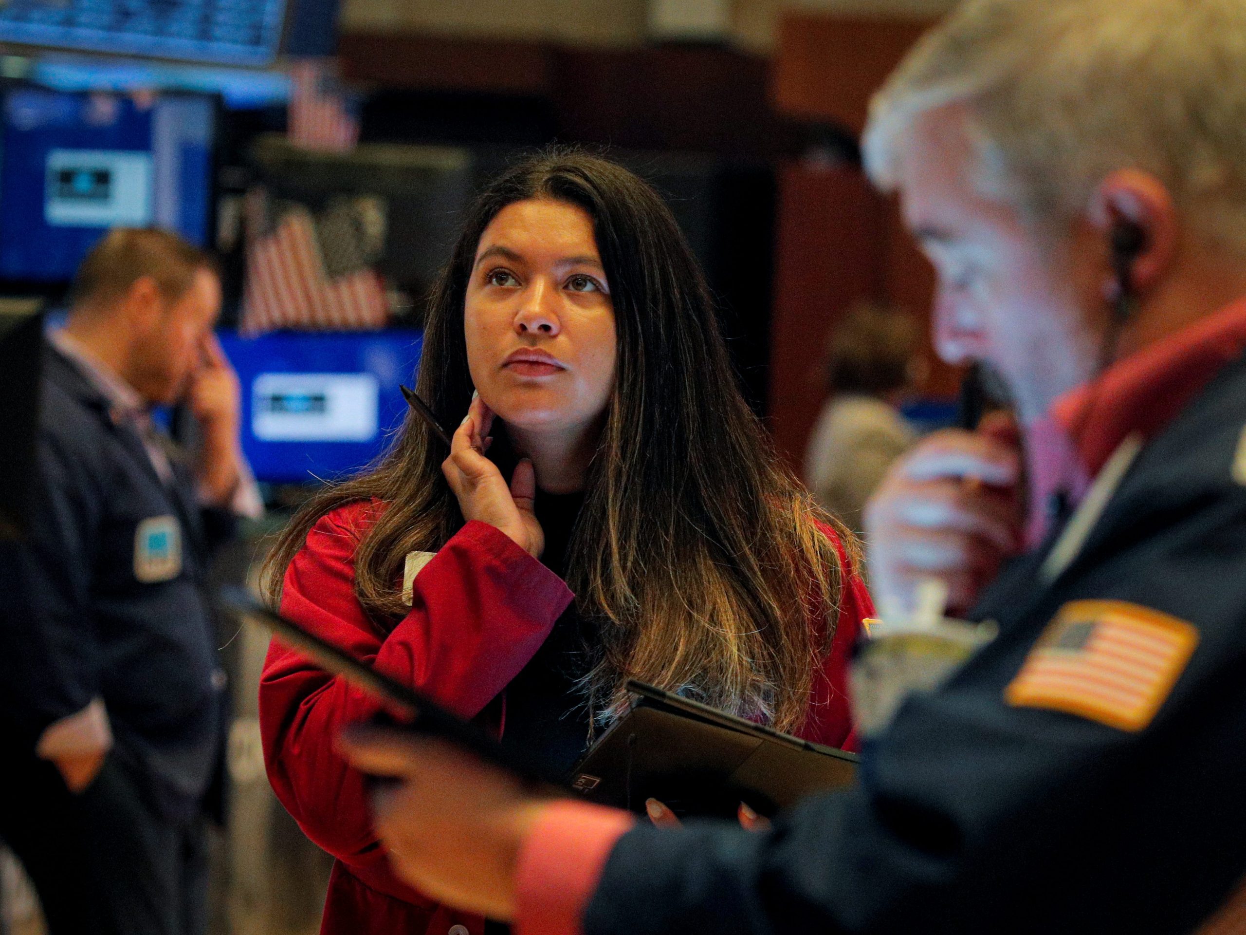 US stock trader Wall Street stock exchange woman