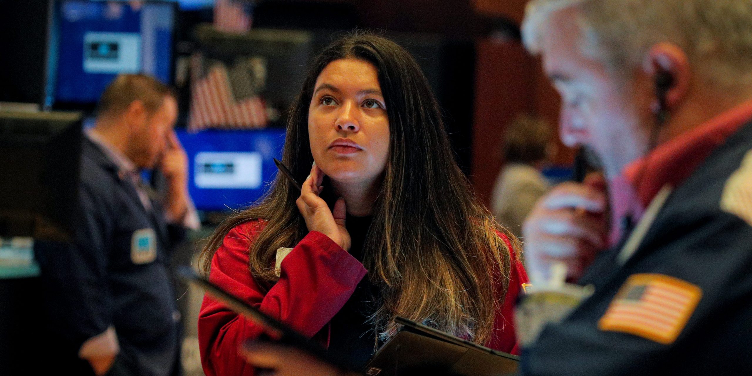 US stock trader Wall Street stock exchange woman