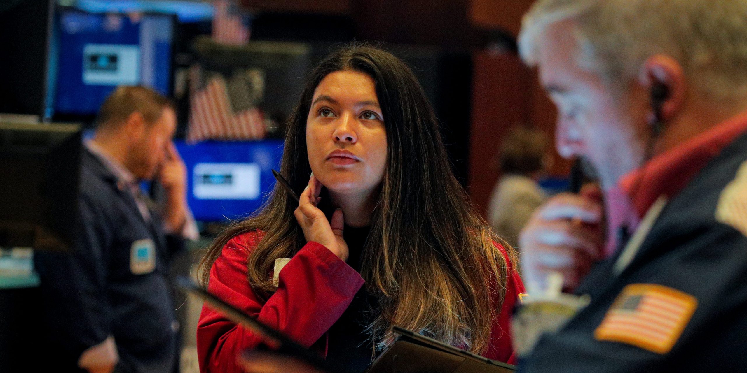 US stock trader Wall Street stock exchange woman