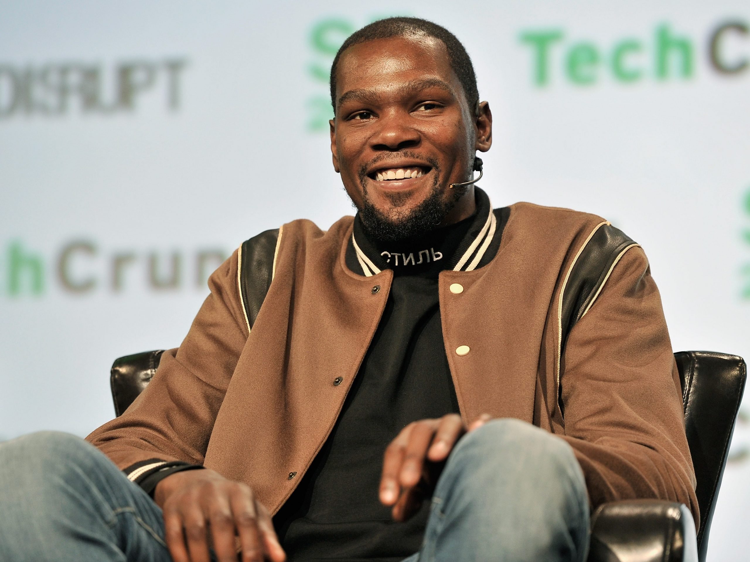 Kevin Durant appears on stage at TechCrunch in 2017.