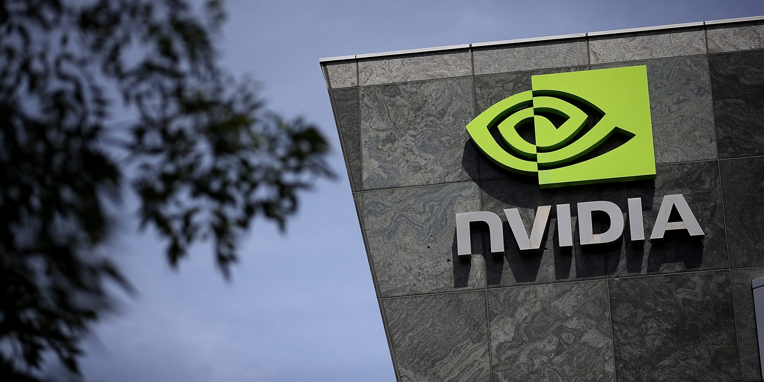 A sign is posted in front of the Nvidia headquarters on May 10, 2018 in Santa Clara, California.