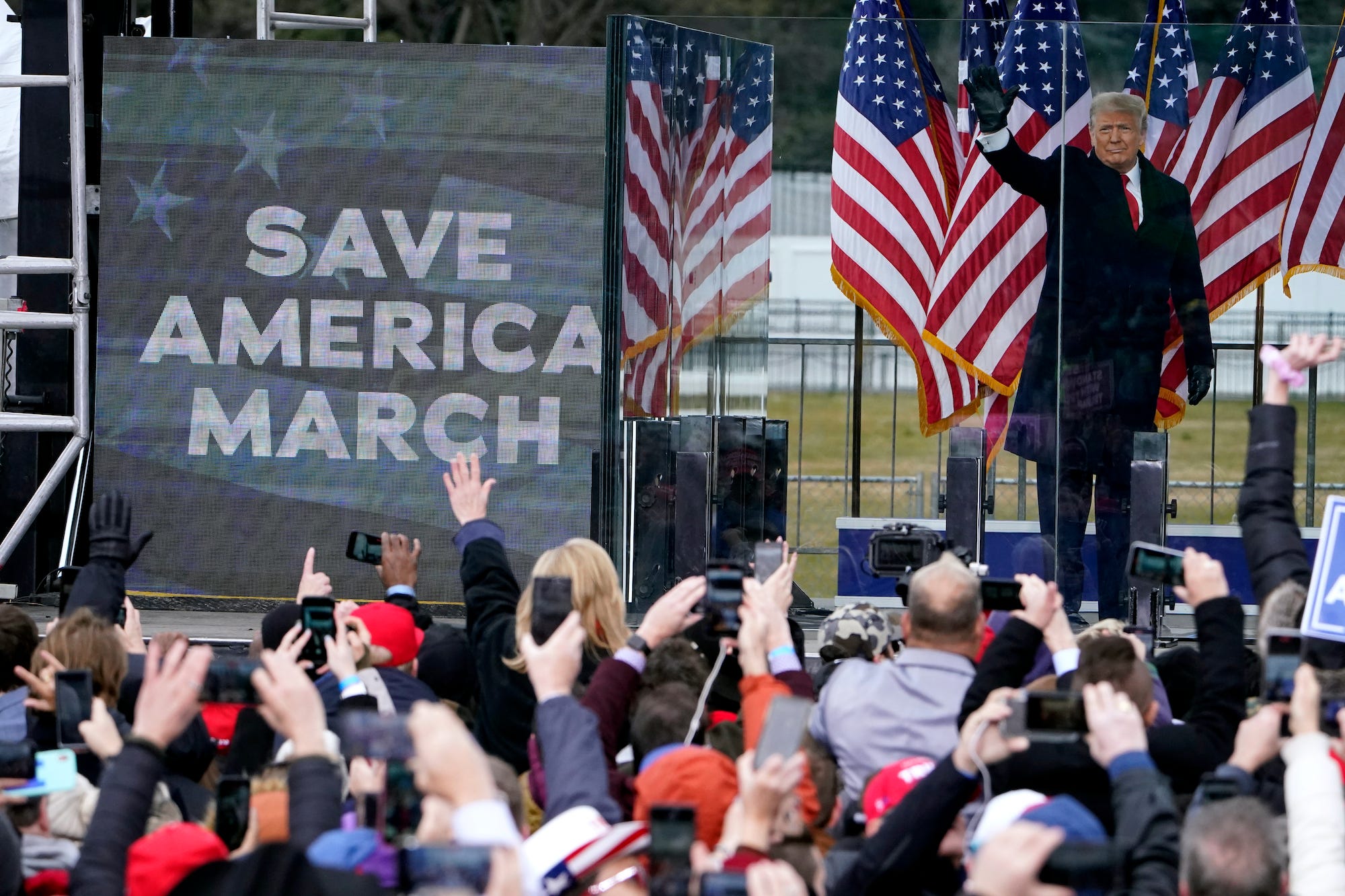 President Donald Trump arrives to speak at a rally in Washington on Jan. 6, 2021.