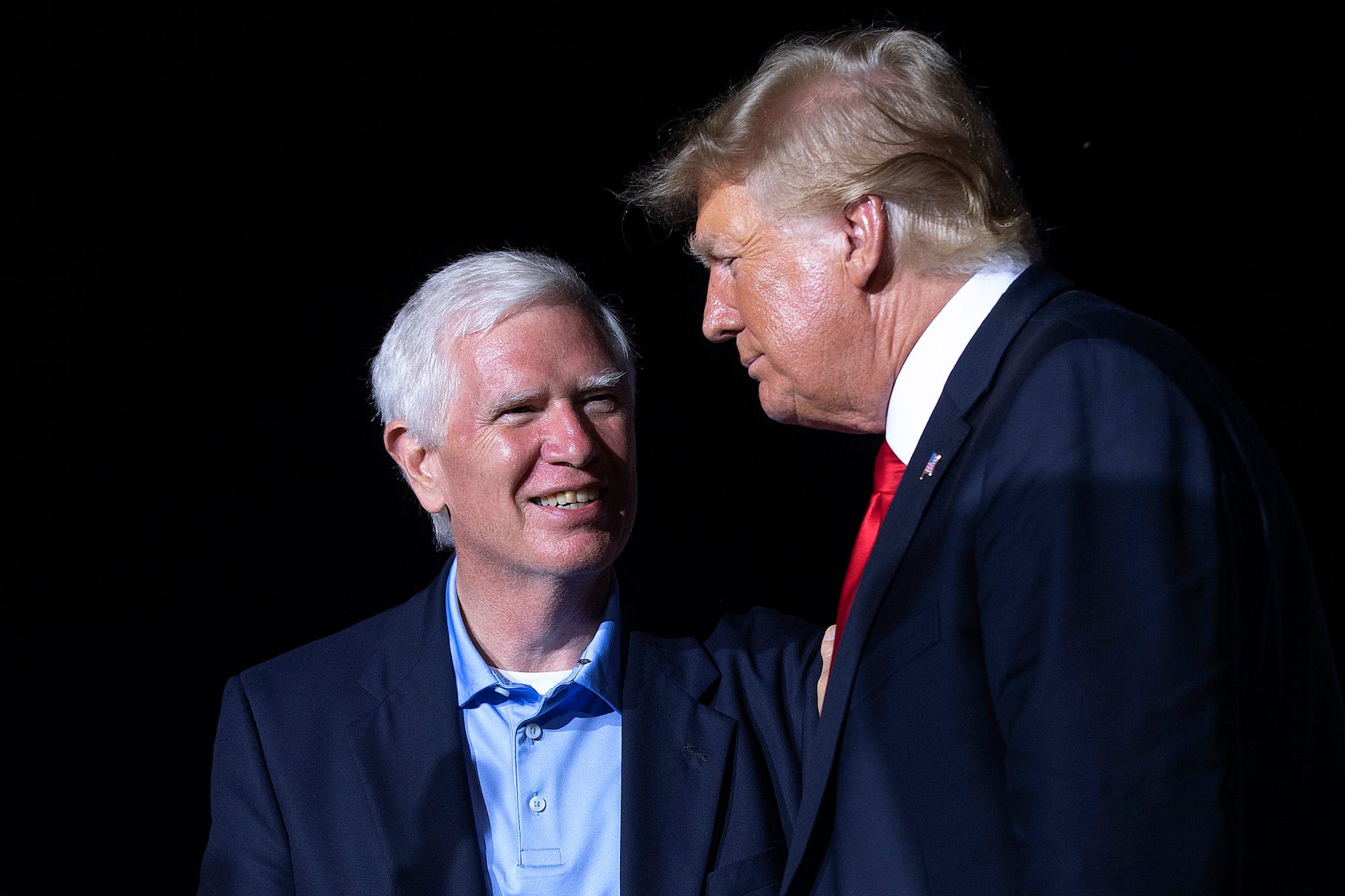 Republican Rep. Mo Brooks of Alabama, who's now running for Senate, with former President Donald Trump at a rally in Cullman, Alabama on August 21, 2021.