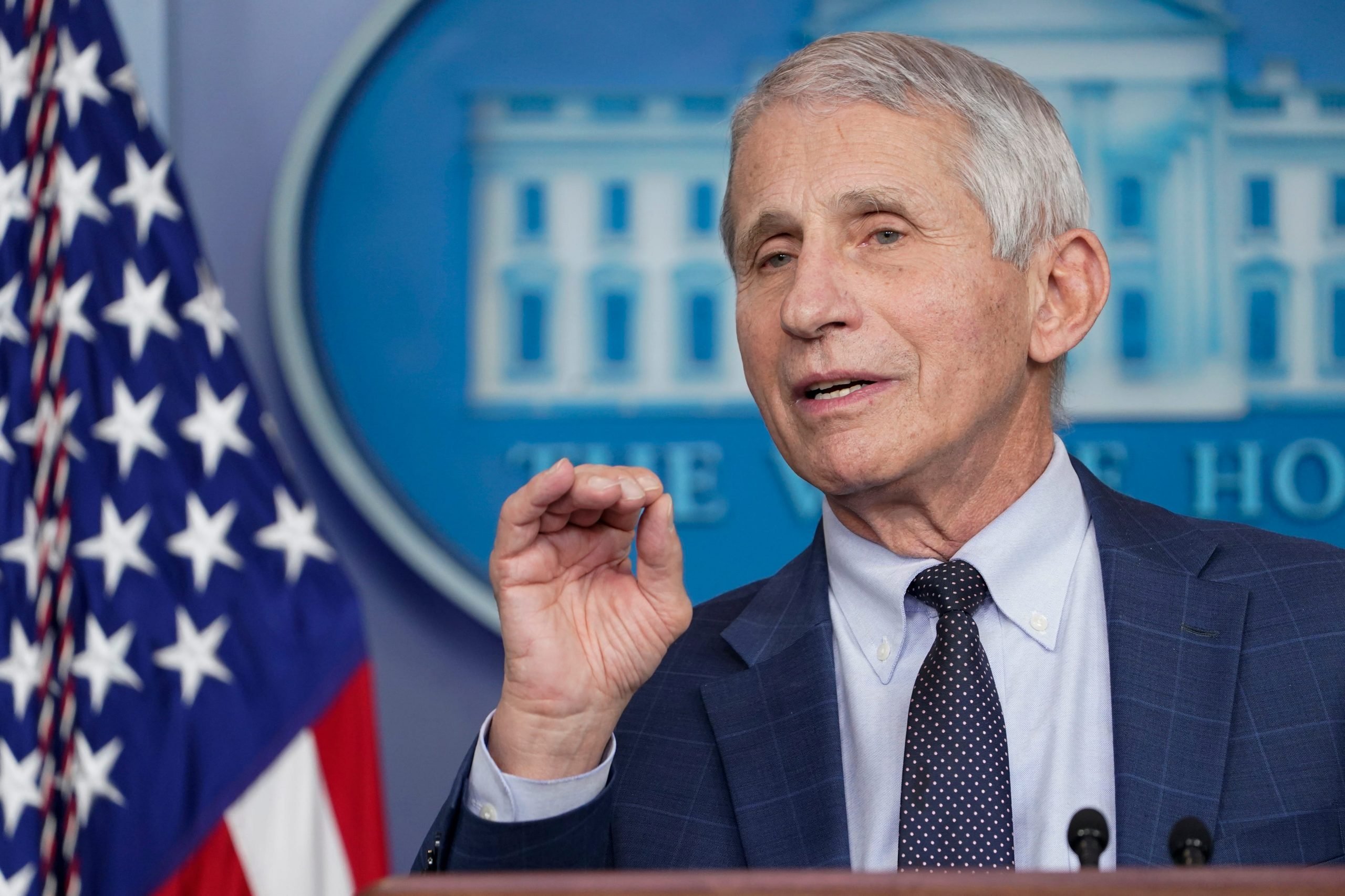 Dr. Anthony Fauci, director of the National Institute of Allergy and Infectious Diseases, speaks during the daily briefing at the White House in Washington, Wednesday, Dec. 1, 2021.