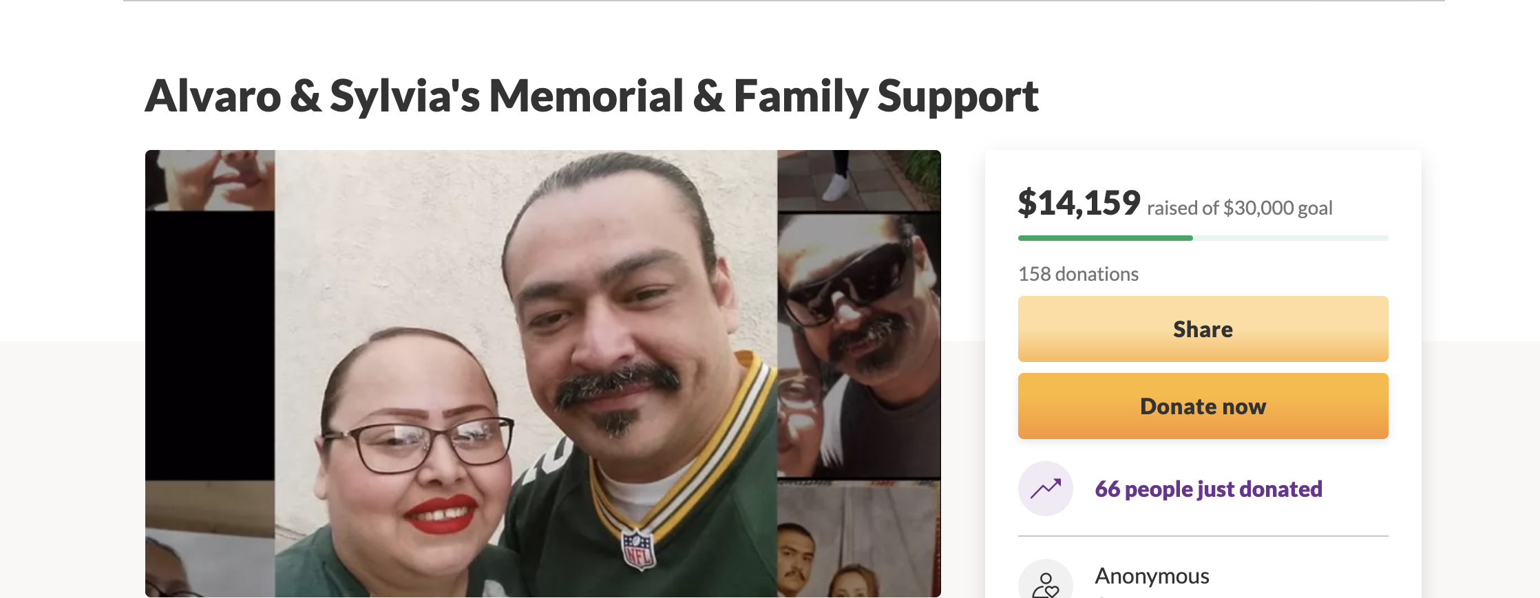 Screenshot of GoFundMe created to support the family of Alvaro and Sylvia Fernandez who died from complications from COVID-19 in December.