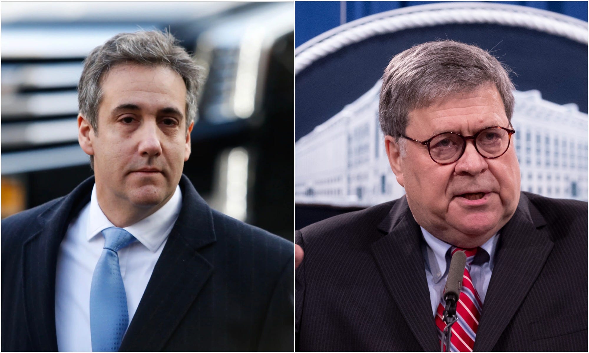 Michael Cohen (L), Bill Barr (R).