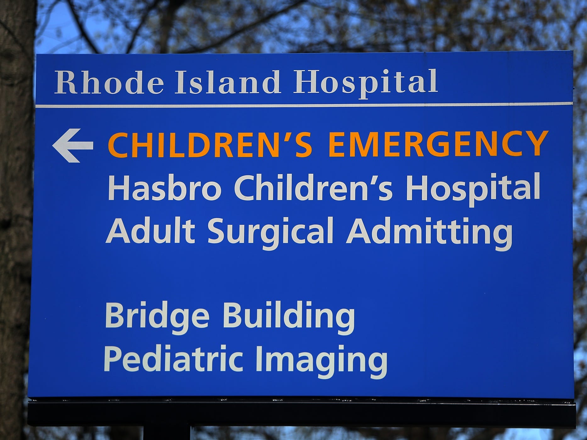 A sign at Hasbro Children's Hospital in Providence, RI is pictured on April 25, 2019.