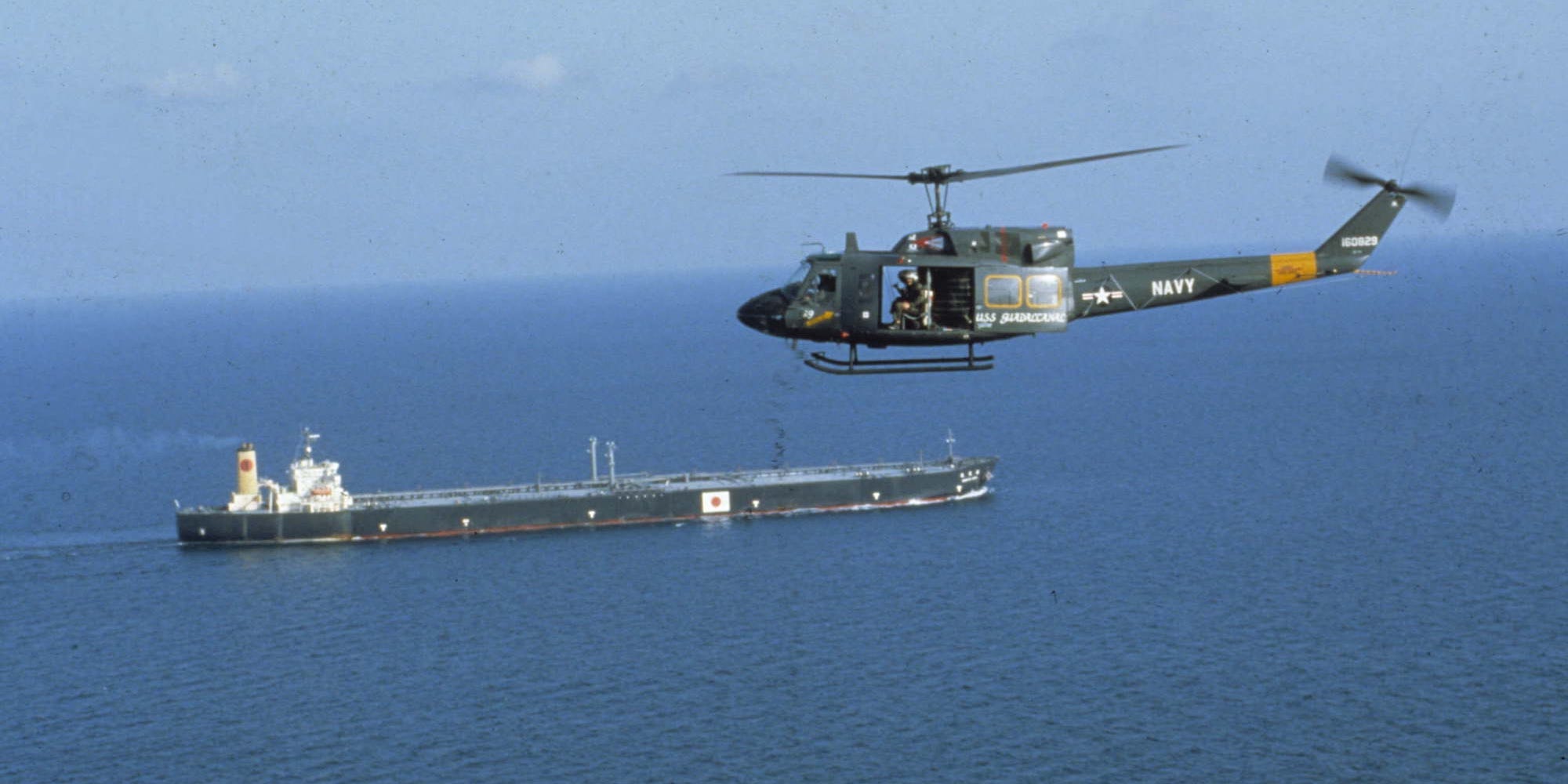 Navy helicopter in Persian Gulf during Iran-Iraq war