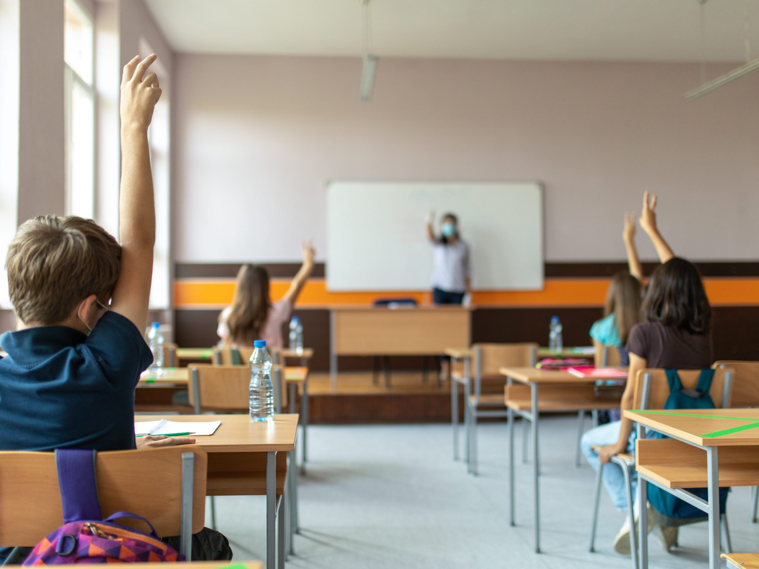school classroom wearing masks