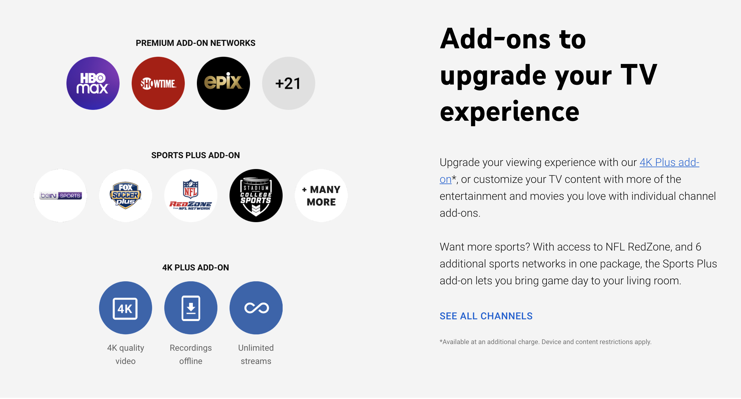 An ad for YouTube TV's premium channels and add-ons.