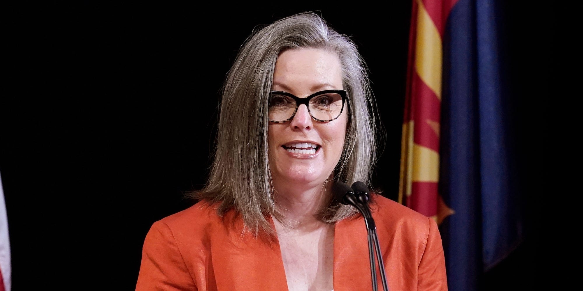 In this Dec. 14, 2020, file photo, Arizona Secretary of State Katie Hobbs addresses the members of Arizona's Electoral College in Phoenix.