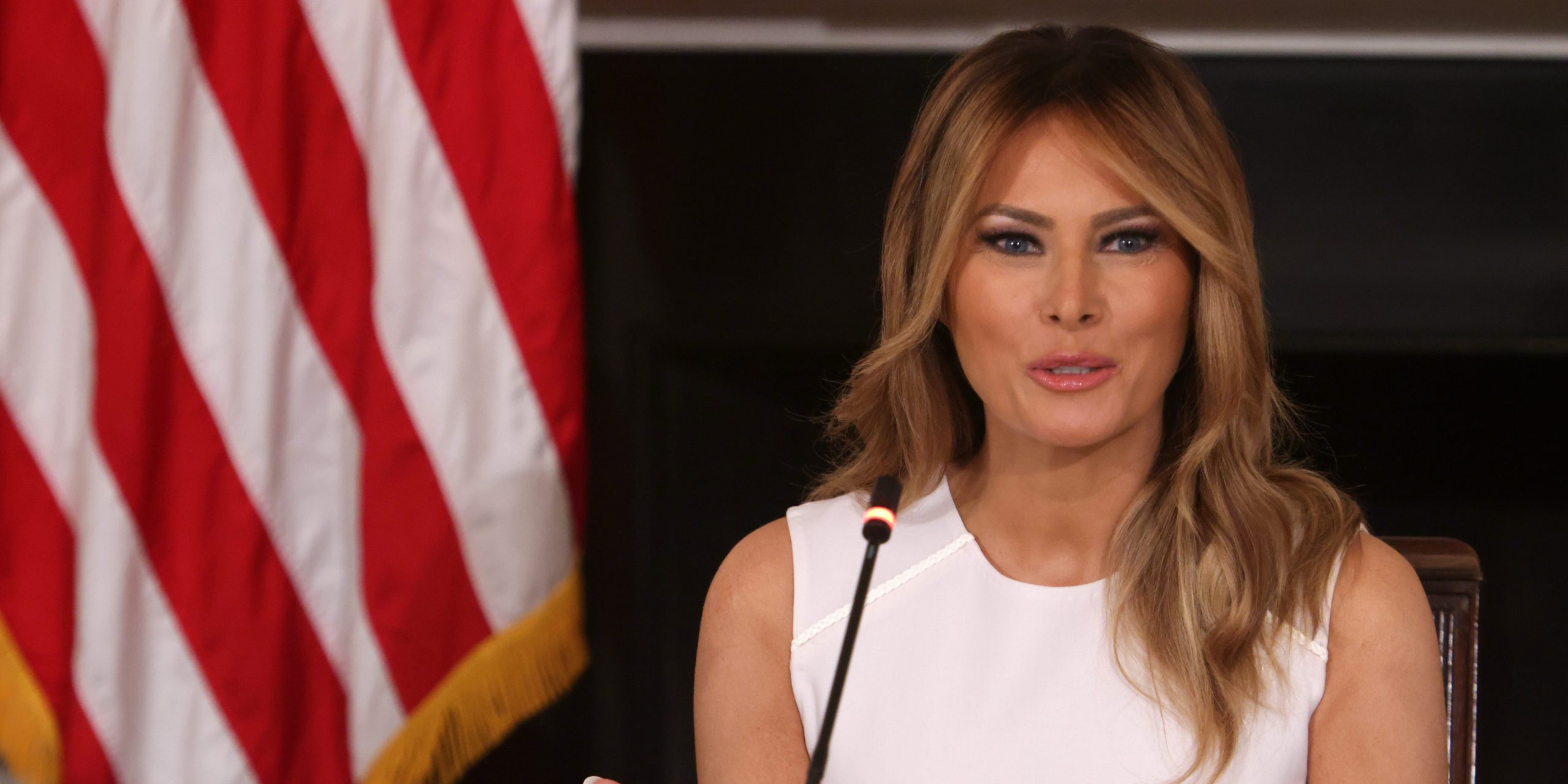 Former US First Lady Melania Trump speaks during a roundtable on sickle cell disease in the State Dining Room of the White House on September 14, 2020 in Washington, DC.