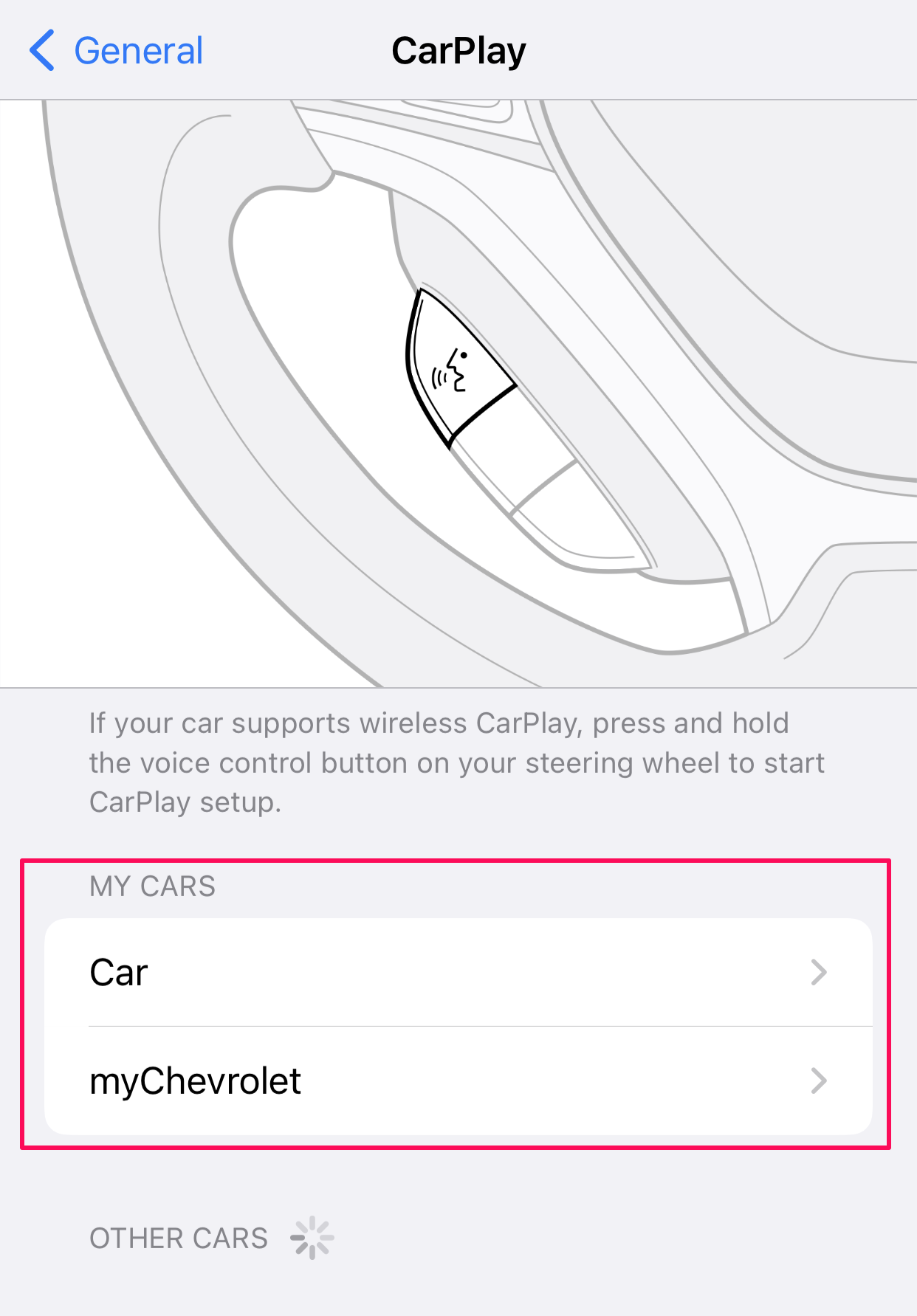 iOS settings on iPhone