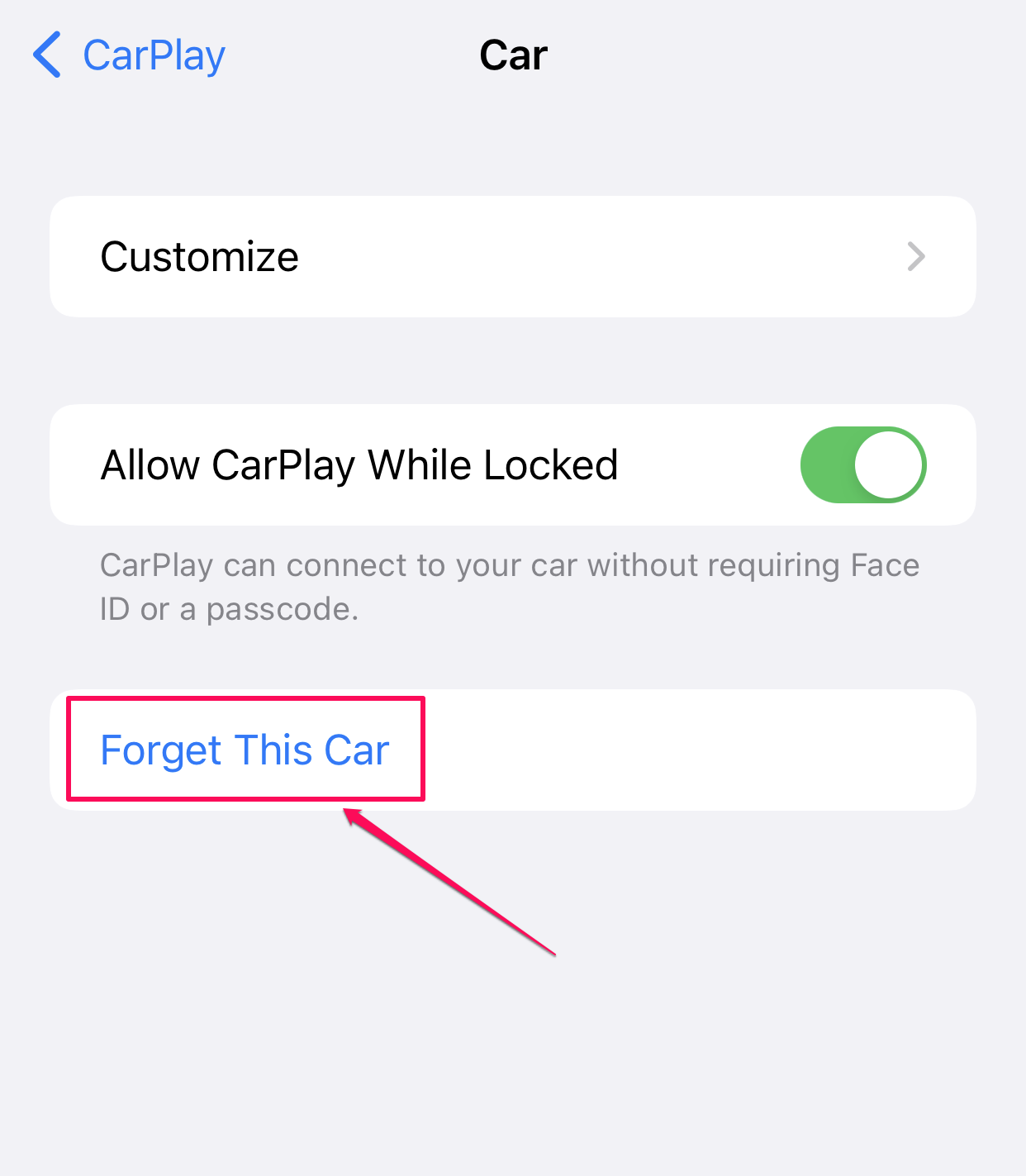 iOS settings on iPhone