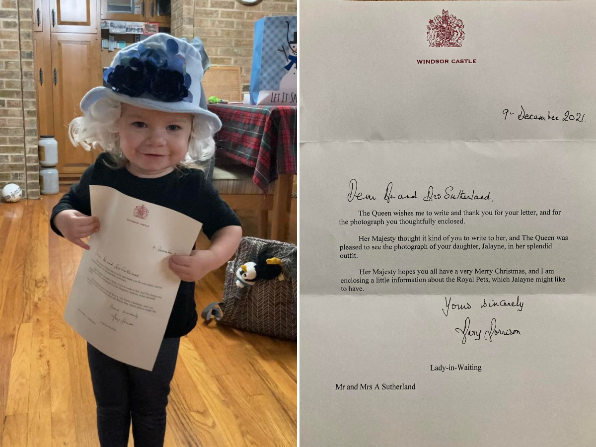 Jalayne Sutherland holds the letter she received from Windsor Castle.