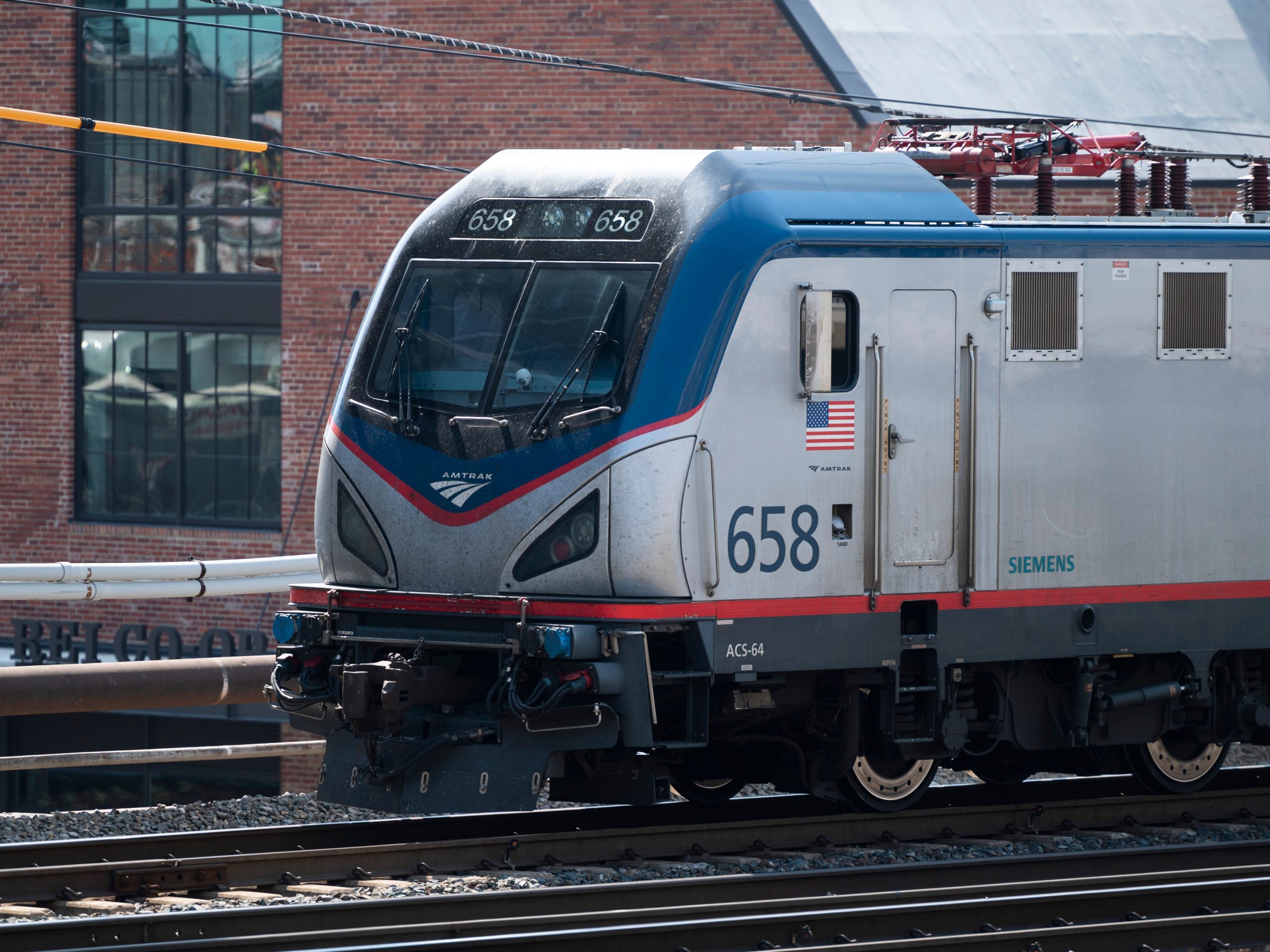 An Amtrak train pulls out of Union Station on Wednesday, April 7, 2021.