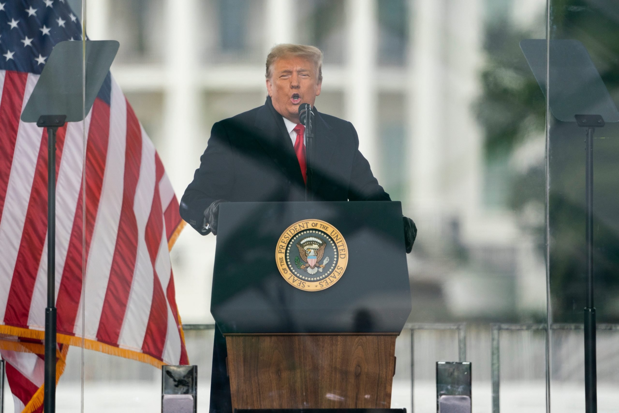 In this Jan. 6, 2021, file photo President Donald Trump speaks during a rally protesting the electoral college certification of Joe Biden as President in Washington.