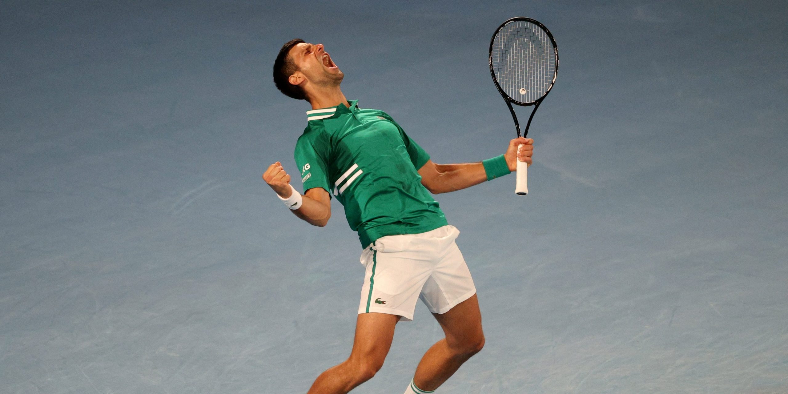 Serbia's Novak Djokovic celebrates after winning his third round match against Taylor Fritz of the US in February 2021.