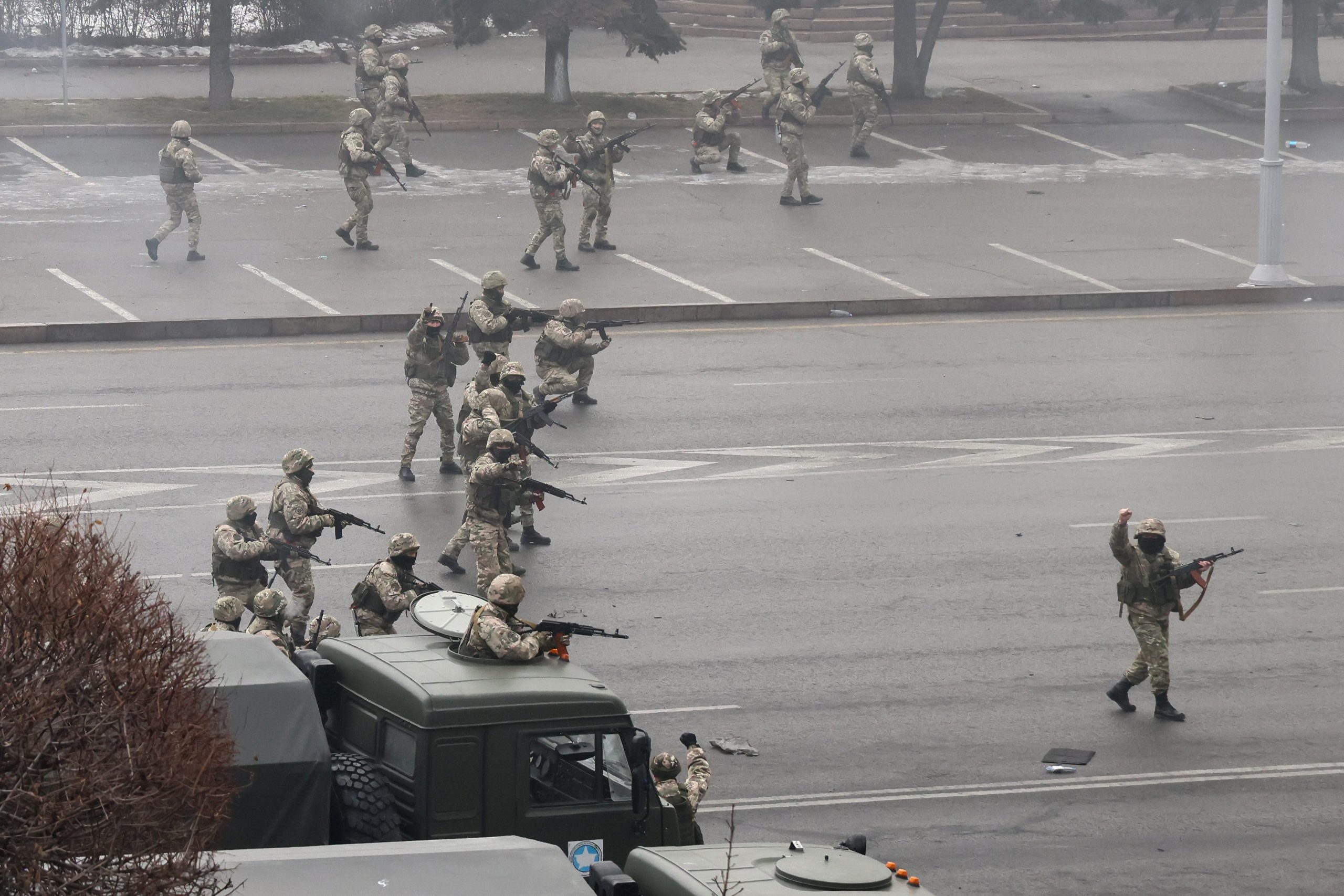 Security forces are used in a counterterrorism operation to stop mass unrest. Protests were sparked by rising fuel prices in the towns of Zhanaozen and Aktau in western Kazakhstan on 2 January and spread rapidly across the country.