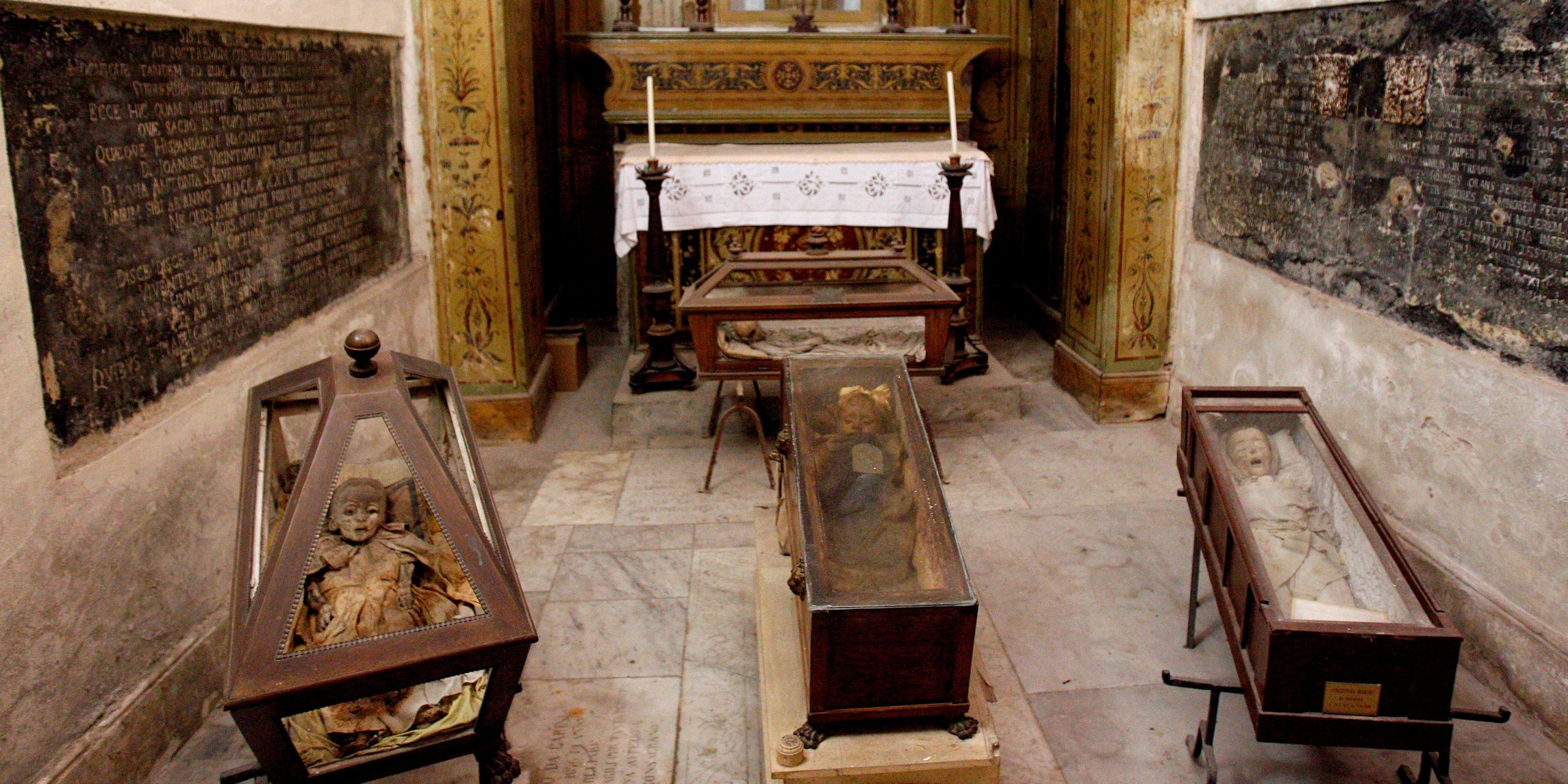 Fully clothed human remains, representing some of the world's best-preserved bodies, are displayed at the Capuchin Catacombs in Palermo, southern Italy, January 31, 2011.