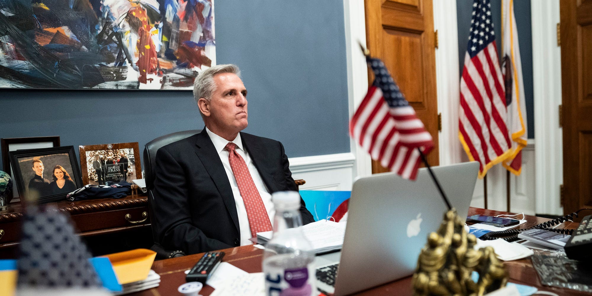 House Minority Leader Kevin McCarthy in his office on Capitol Hill on November 18, 2021.