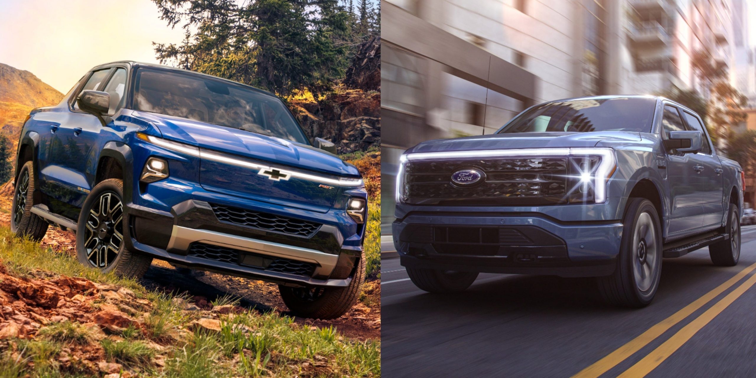 The Chevrolet Silverado EV (left), and the Ford F-150 Lightning.