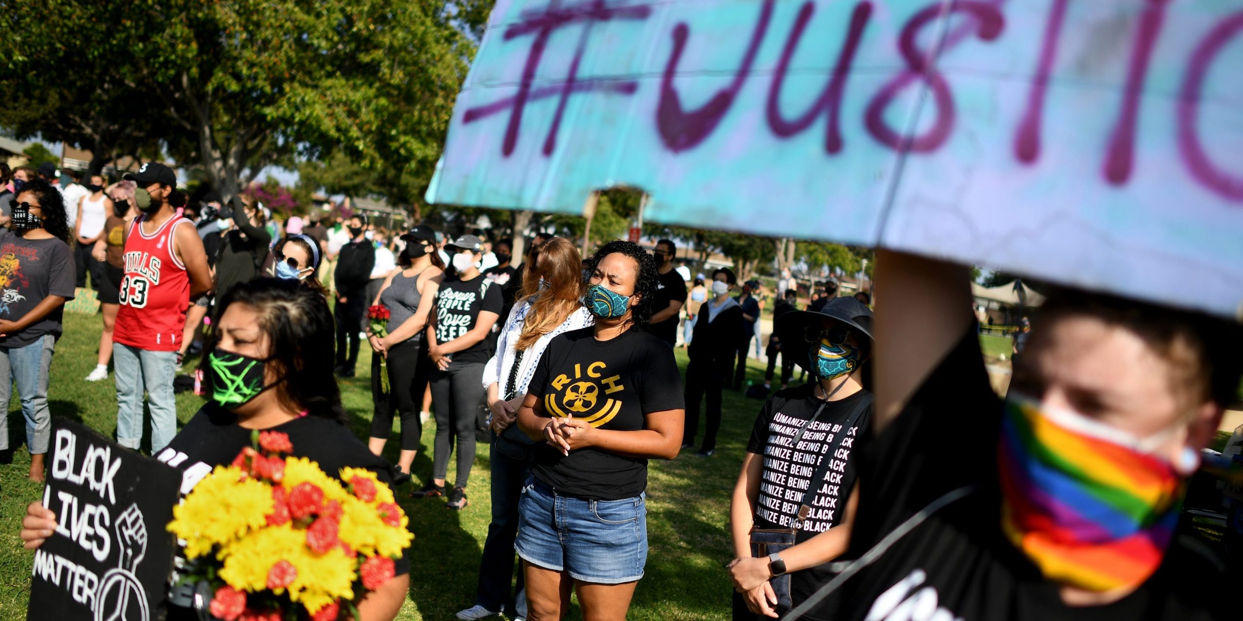 GARDENA, CALIFORNIA JUNE 20, 2020-People stand in unity at a Black Lives Matter Los Angeles rally to call for justice in the fatal shooting of KennethRoss Jr., who was shot by a Gardena police officer in2018.