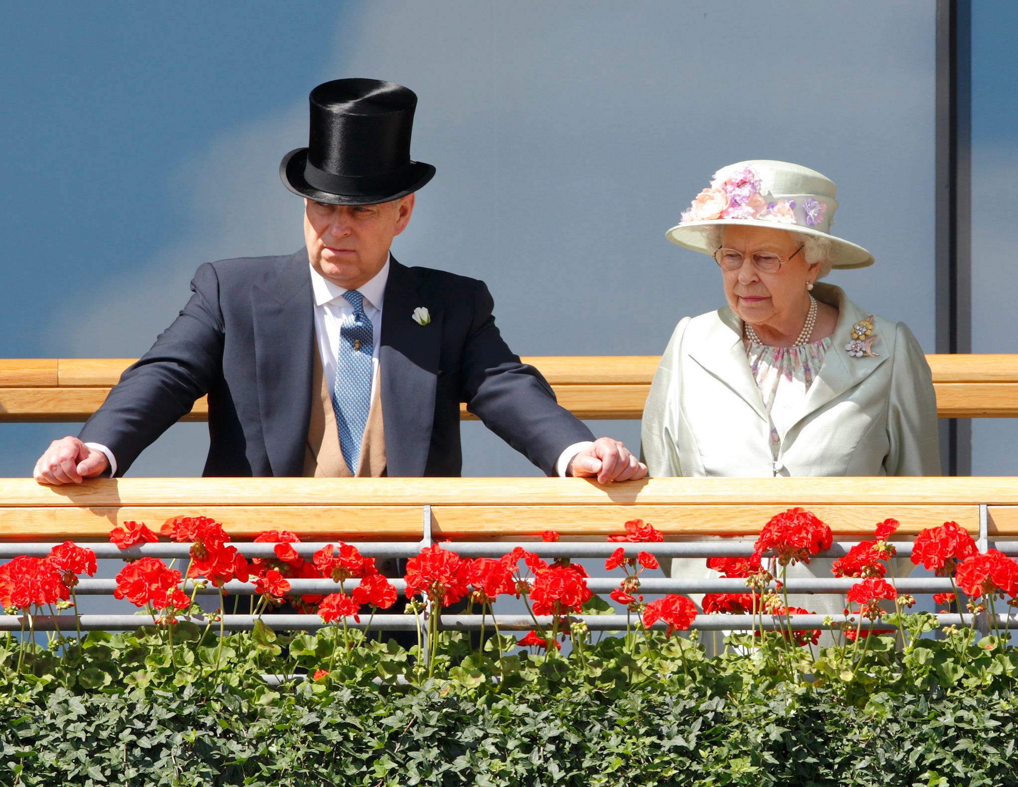Prince Andrew, Duke of York &amp; Queen Elizabeth II watch the horses in the parade ring as they attend Day 2 of Royal Ascot at Ascot Racecourse on June 18, 2014 in Ascot, England.