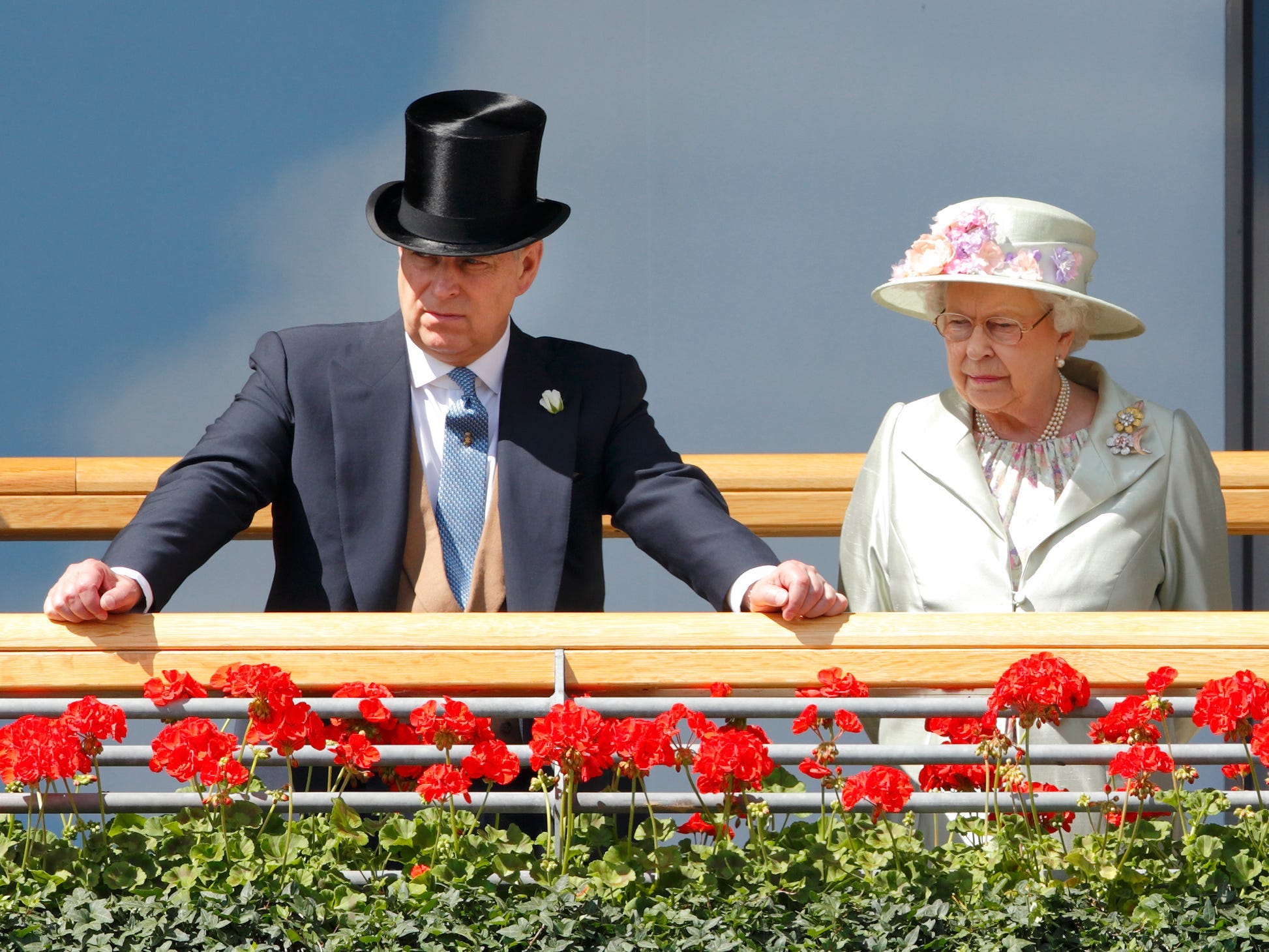 Prince Andrew, Duke of York & Queen Elizabeth II watch the horses in the parade ring as they attend Day 2 of Royal Ascot at Ascot Racecourse on June 18, 2014 in Ascot, England.