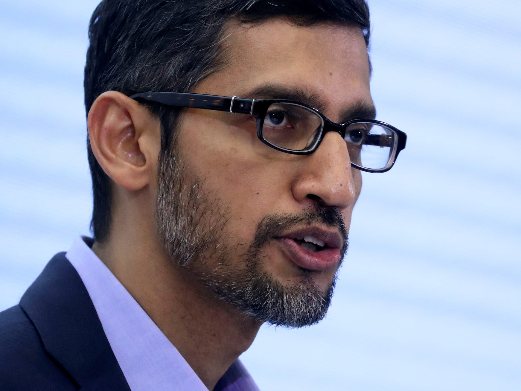 Sundar Pichai, CEO of Google and Alphabet, speaks on artificial intelligence during a Bruegel think tank conference in Brussels, Belgium January 20, 2020.