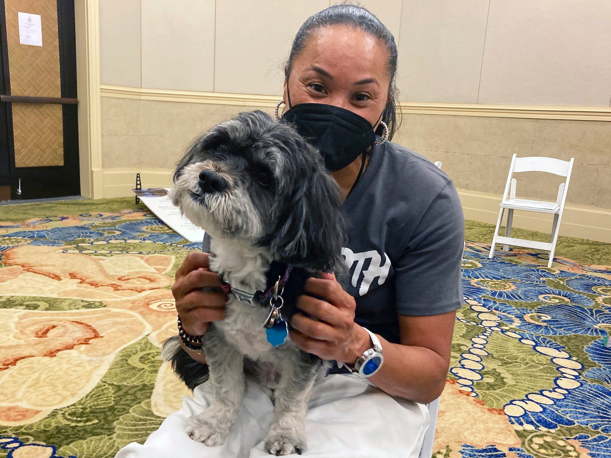 Dawn Staley and her dog, Champ.