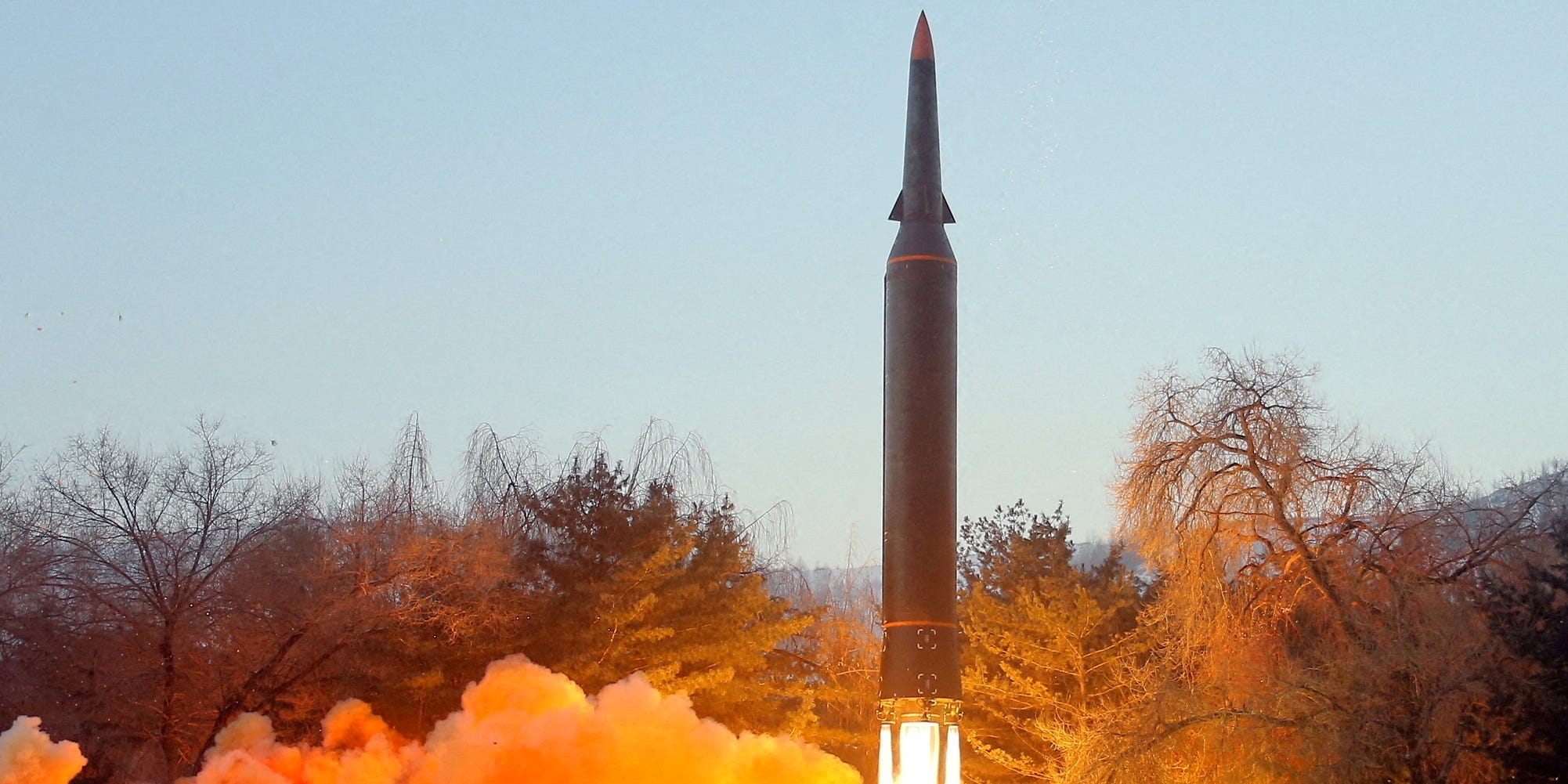A view of what state news agency KCNA reports is the test firing of a hypersonic missile at an undisclosed location in North Korea, January 5, 2022