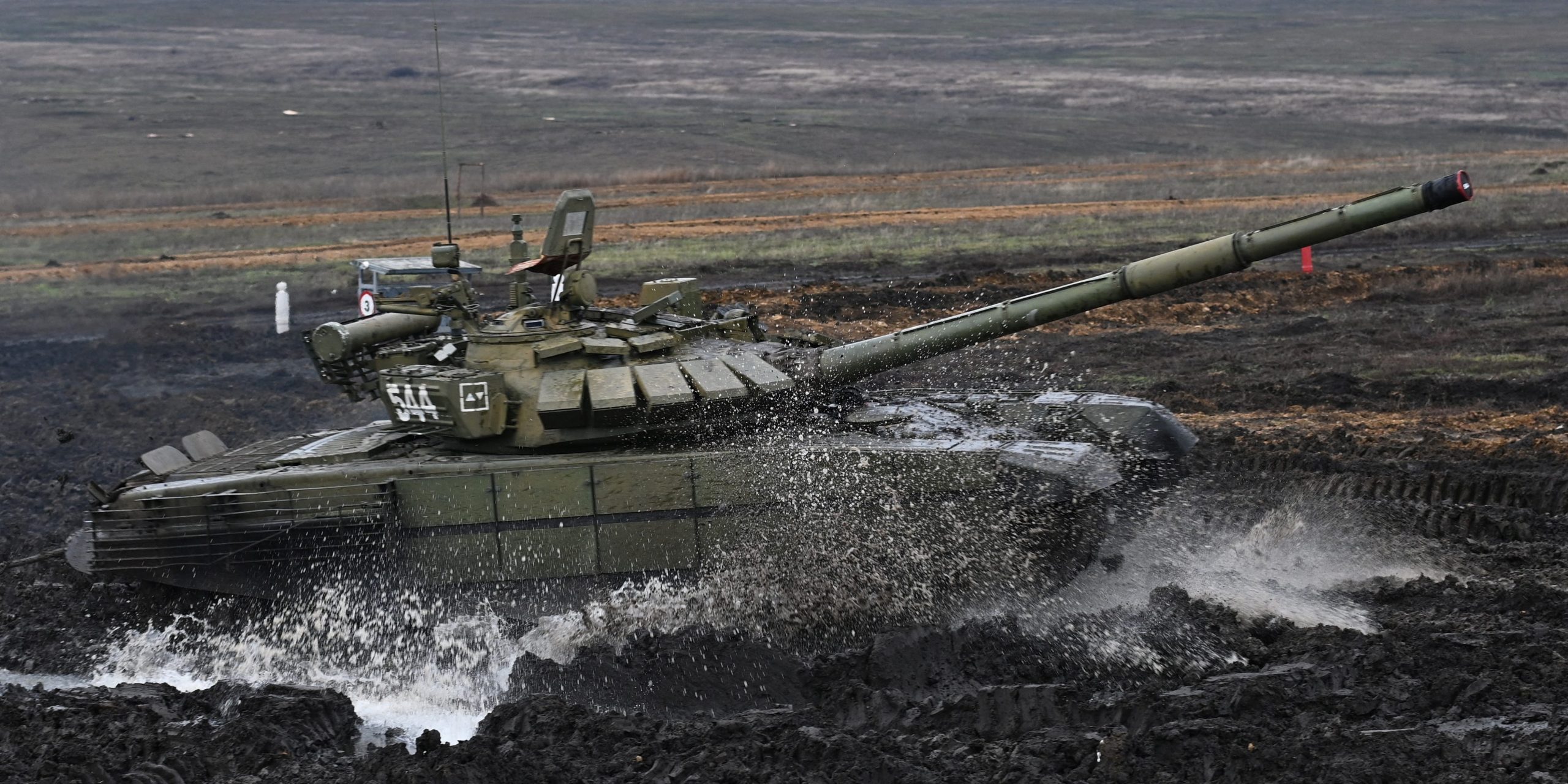 A Russian T-72B3 main battle tank drives during military drills at the Kadamovsky range in the Rostov region, Russia December 20, 2021