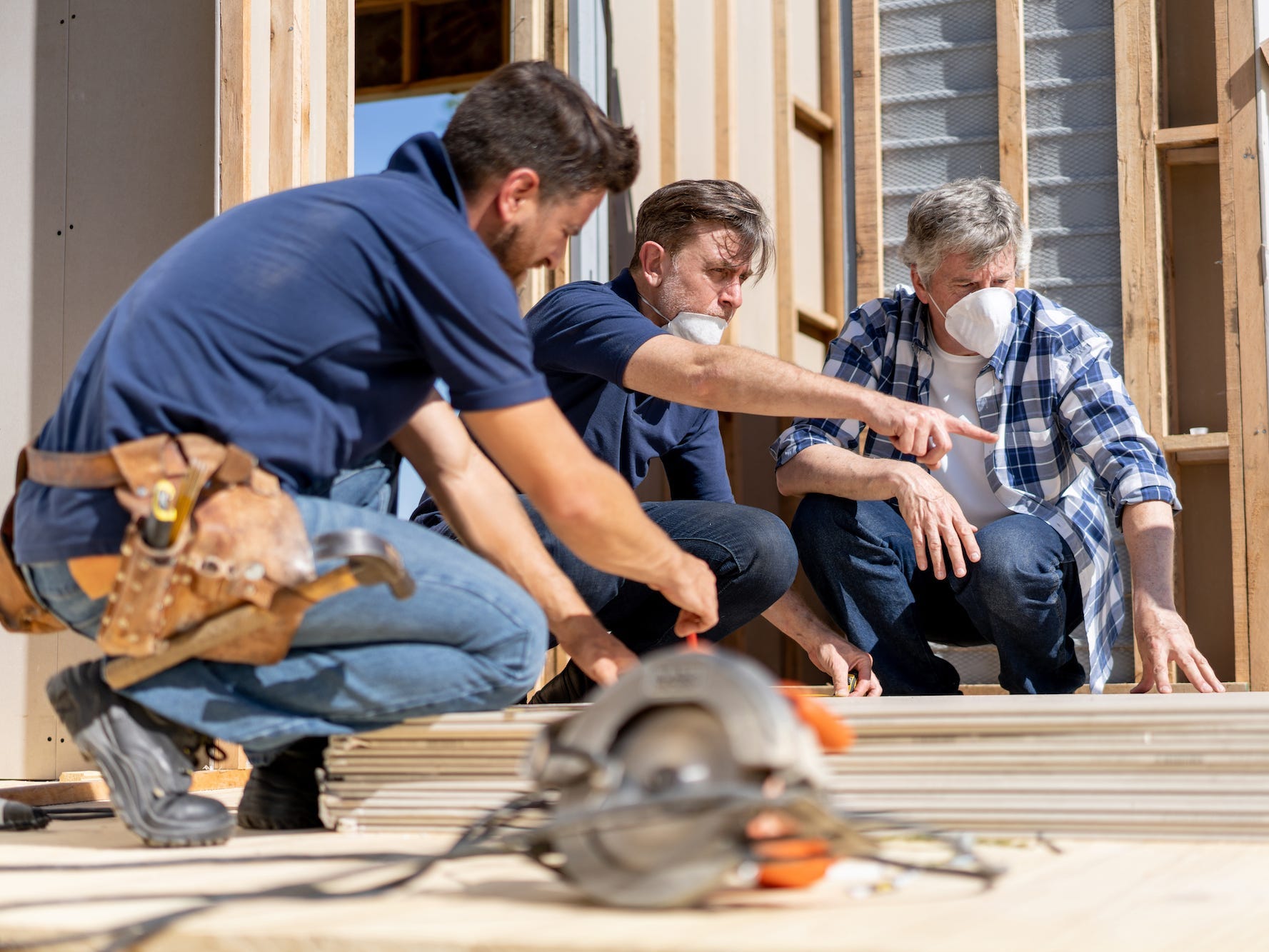 Construction workers talking