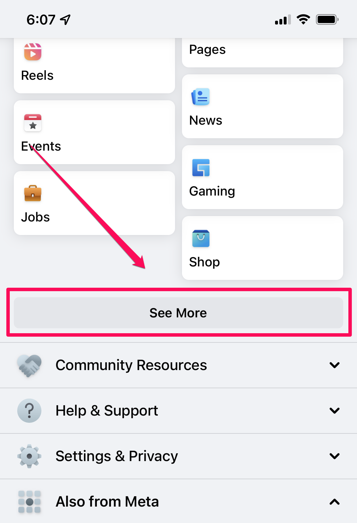 Facebook app in iOS.]