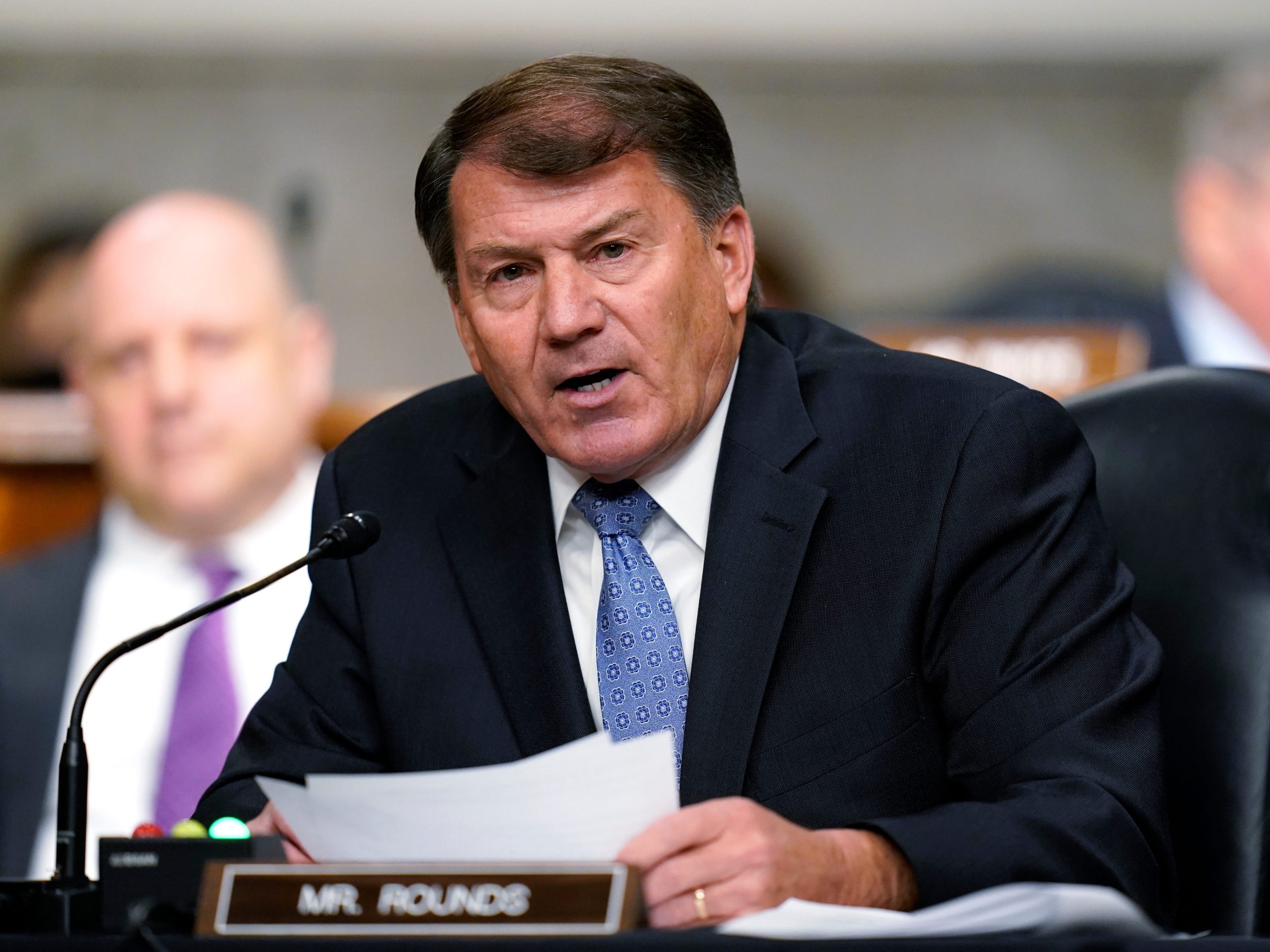 Sen. Mike Rounds, R-S.D., speaks during a Senate Armed Services Committee hearing on the conclusion of military operations in Afghanistan and plans for future counterterrorism operations, Tuesday, Sept. 28, 2021, on Capitol Hill in Washington.