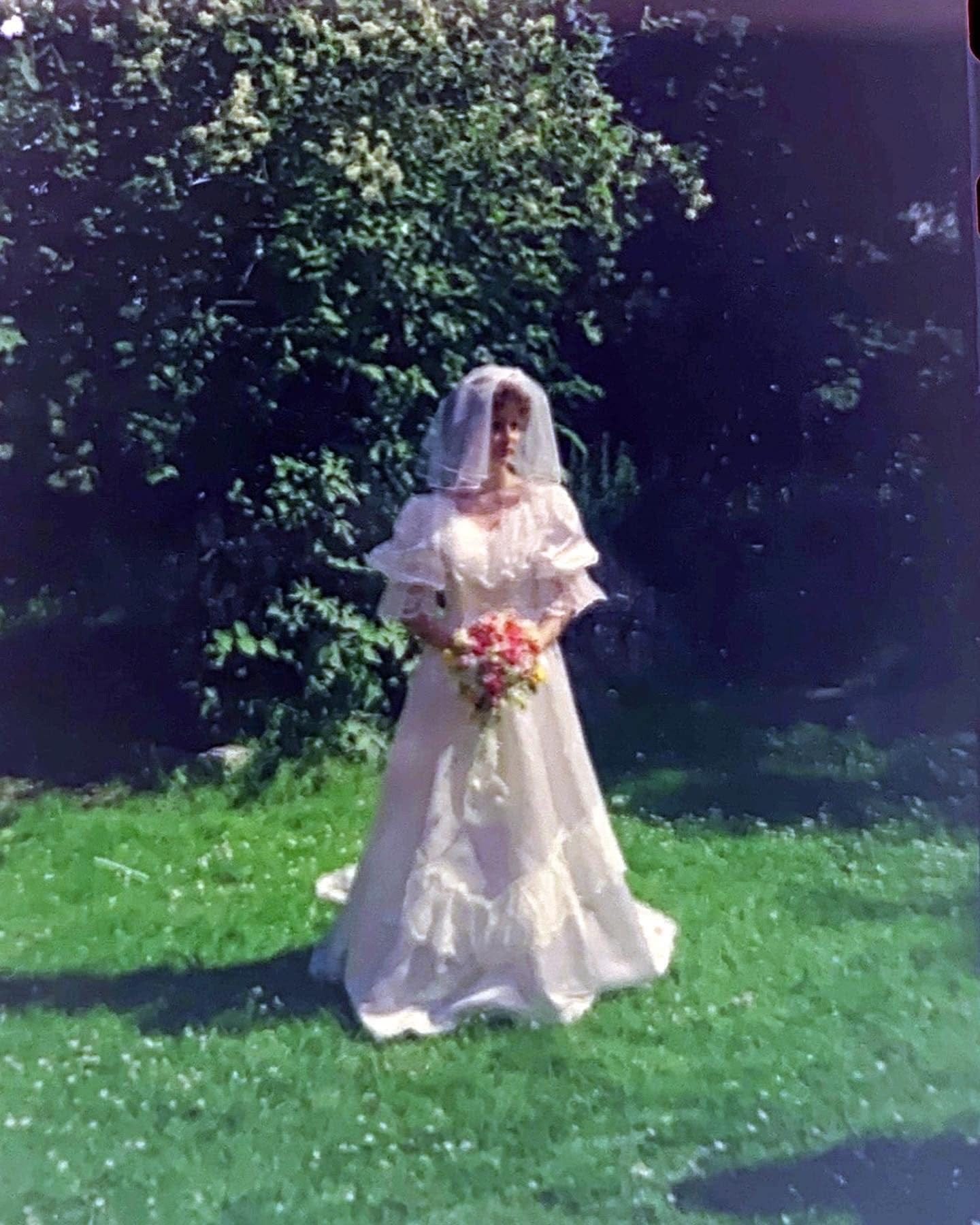 An unknown bride on her wedding day in England in 1987.