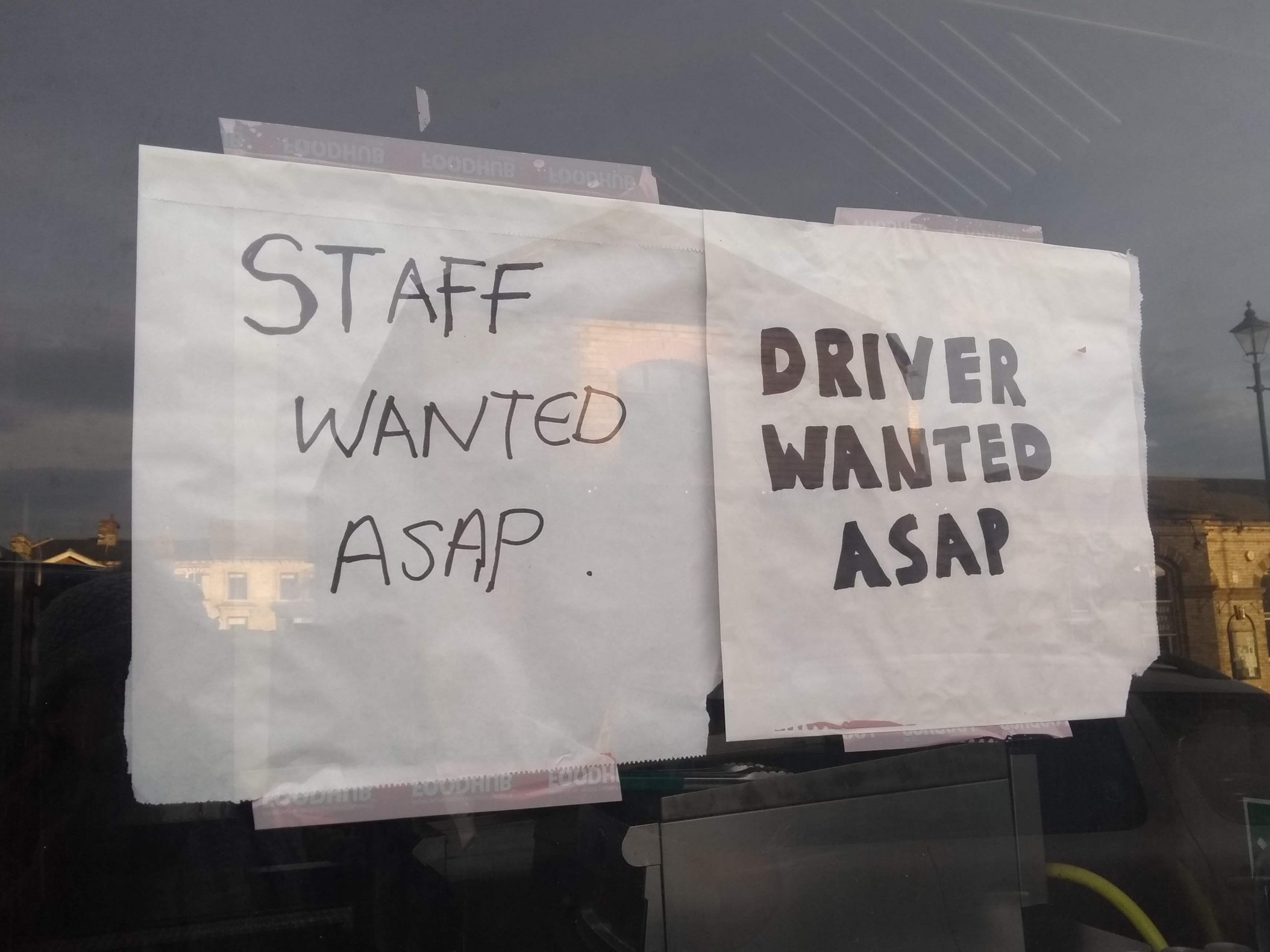 Staff and driver wanted signs