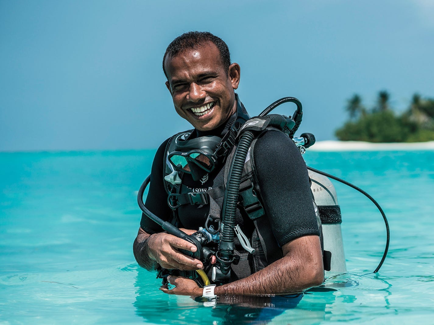 Ibrahim Nazeer, 43, is a scuba divemaster at the Four Seasons Resort Maldives at Kuda Huraa