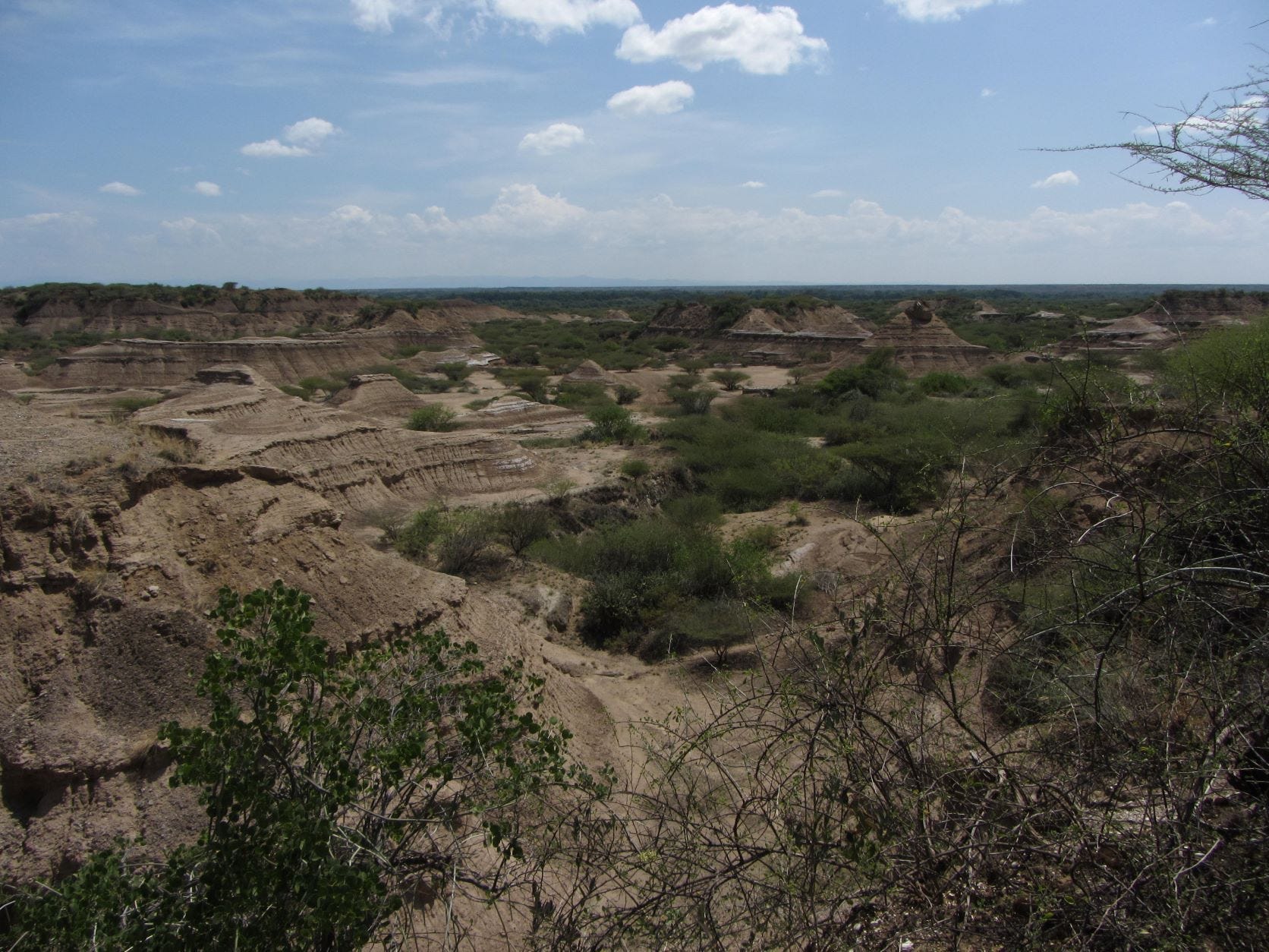 green valleys in brown rock tiered cliff formations in ethiopia